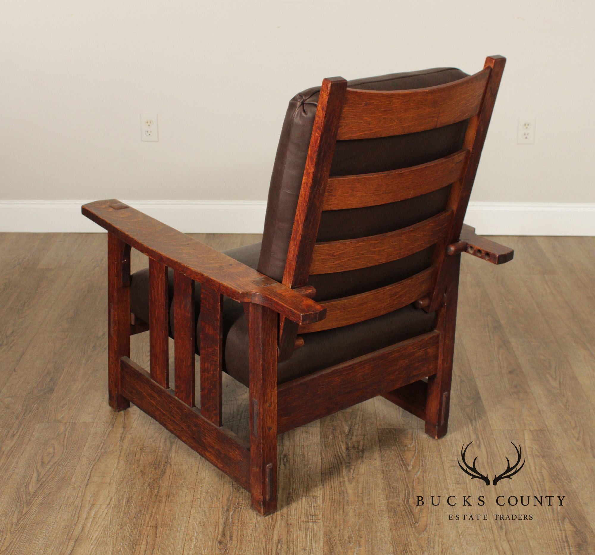 Gustav Stickley Mission Oak and Leather Morris Chair