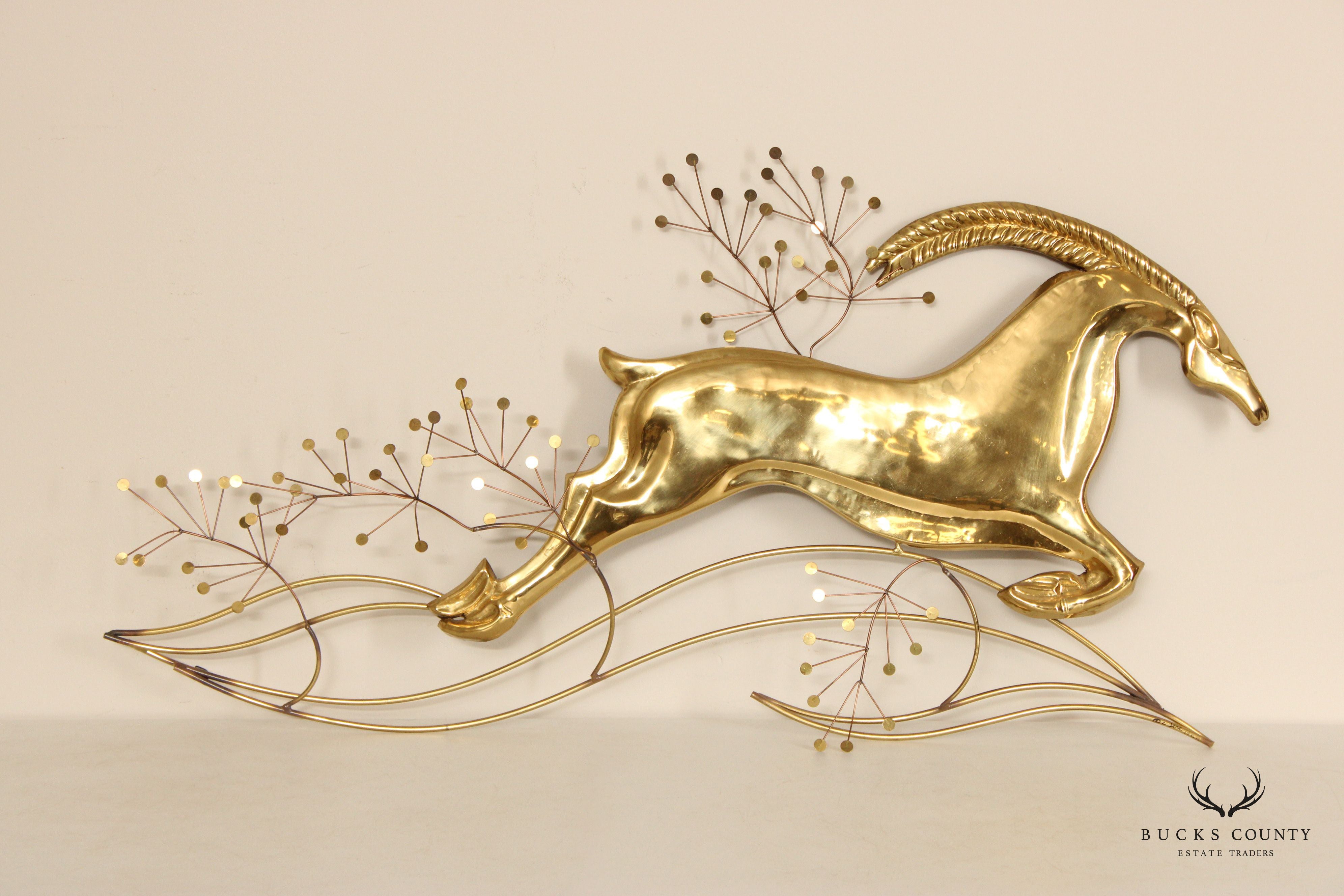 Curtis Jere Brass Gazelle Wall Sculpture