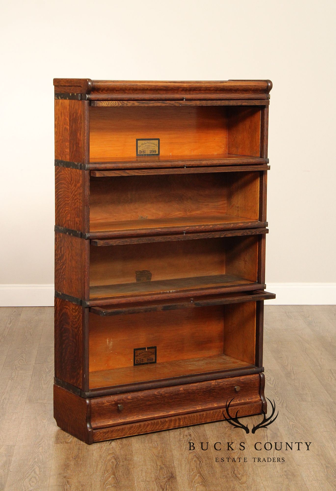 Globe Wernicke  Antique Pair of Oak Four-Stack Barrister Bookcases