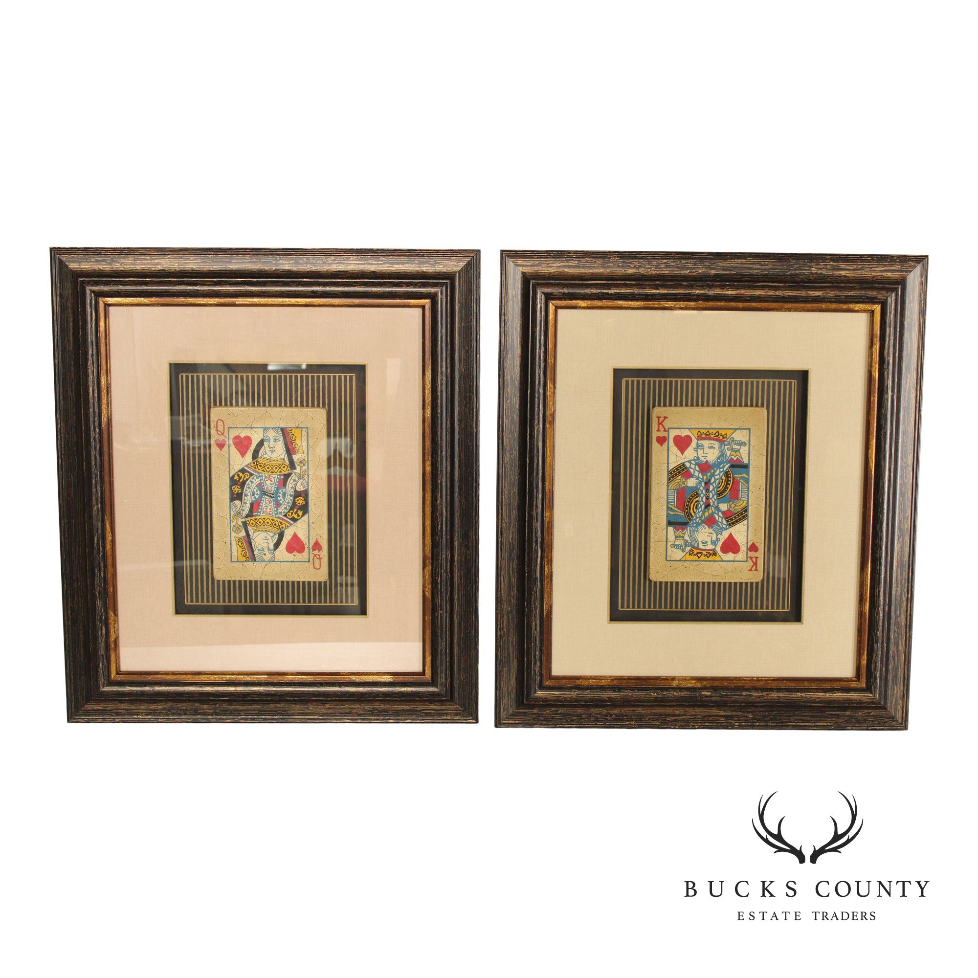 Framed Mixed Media Playing Cards, King & Queen of Hearts