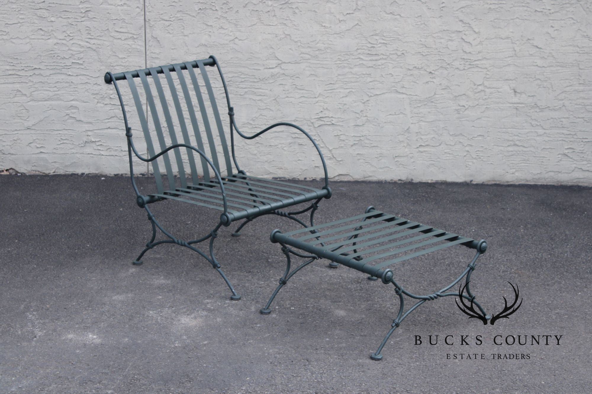 Vintage Wrought Iron Patio Lounge Chair and Ottoman