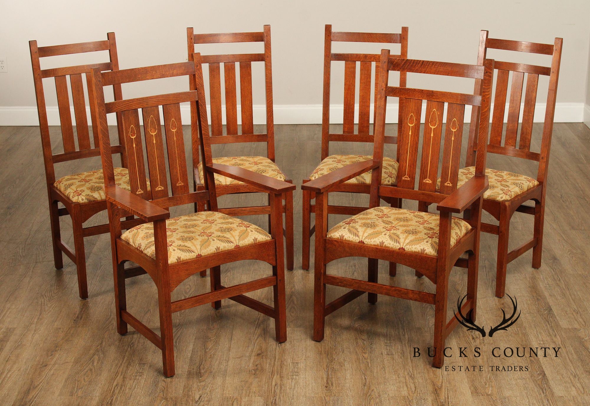 Stickley Mission Collection Harvey Ellis Set of Six Oak Dining Chairs