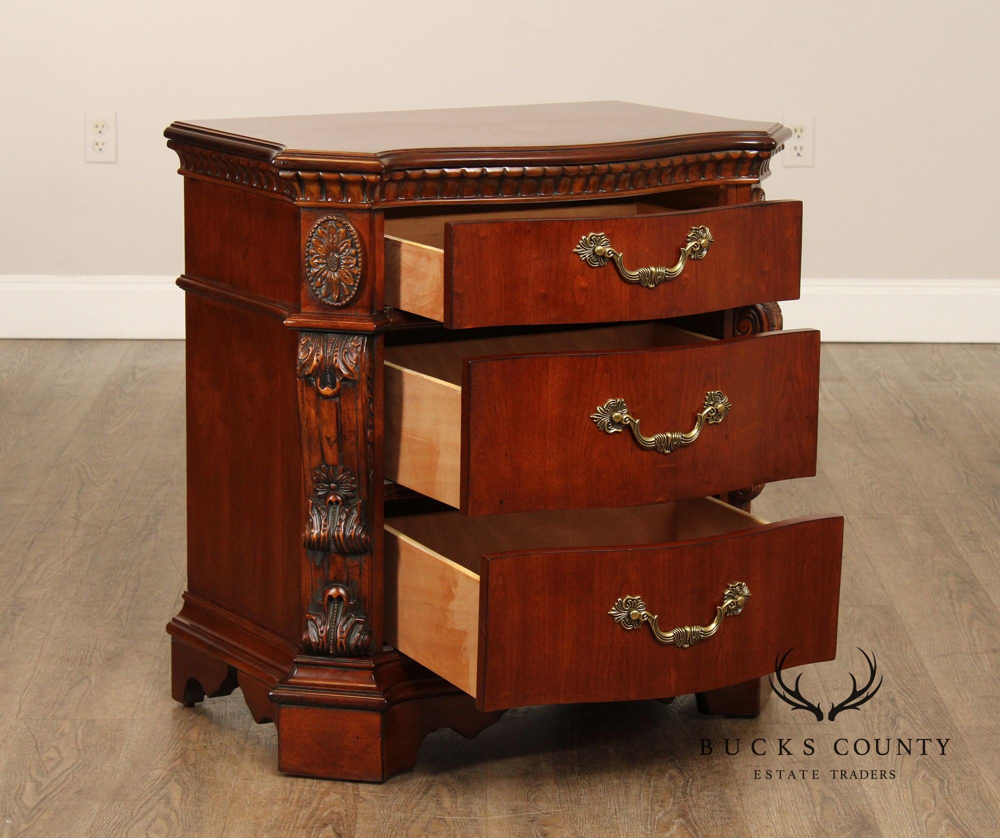 Pulaski Rococo Style Pair of Carved Nightstands