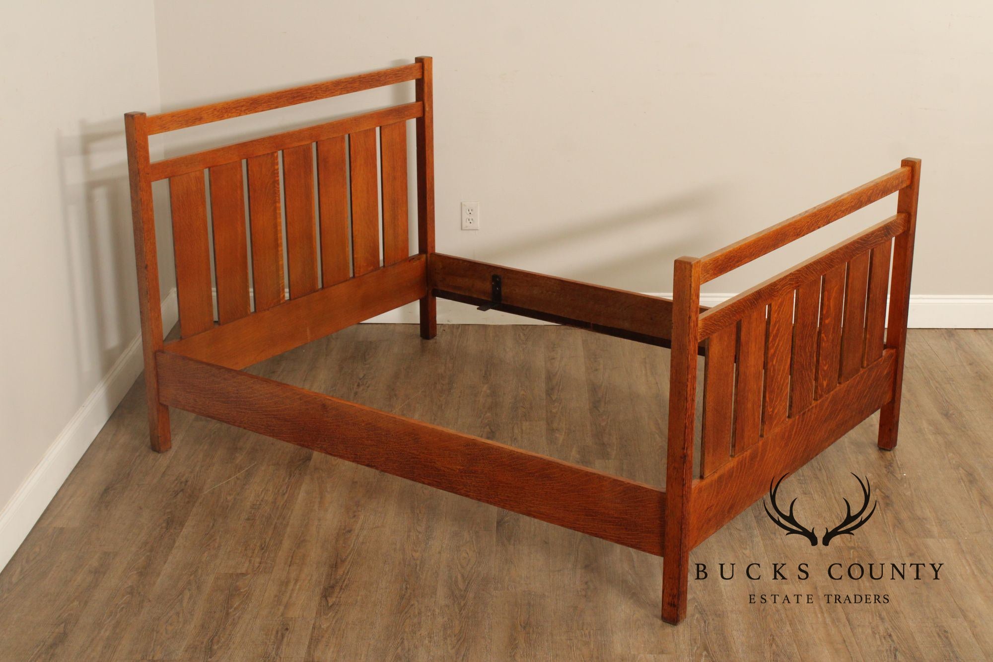 L & JG Stickley Antique Mission Full Size Oak Slat Bed