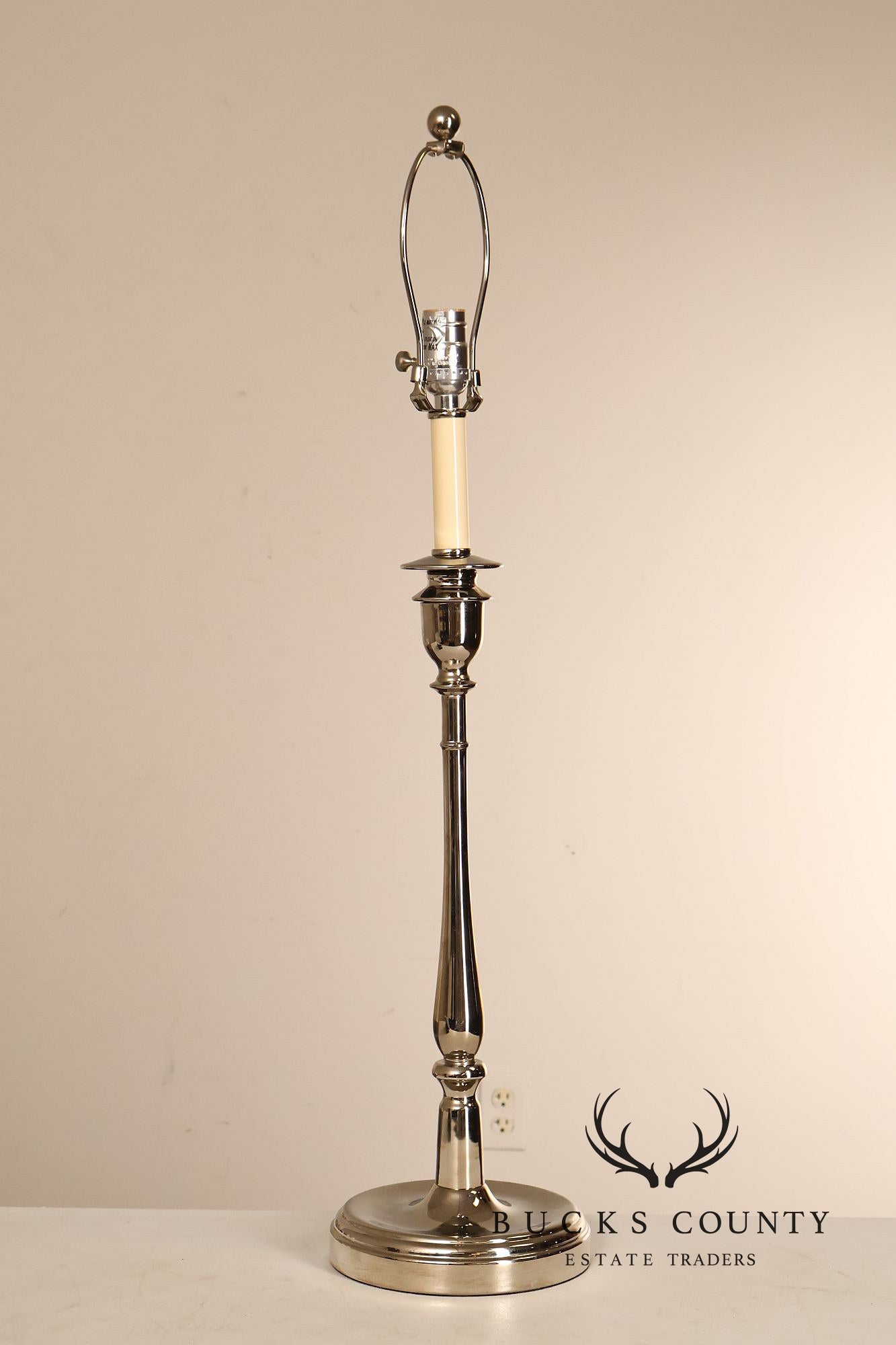 Ralph Lauren Pair of Chrome Candlestick Table Lamps
