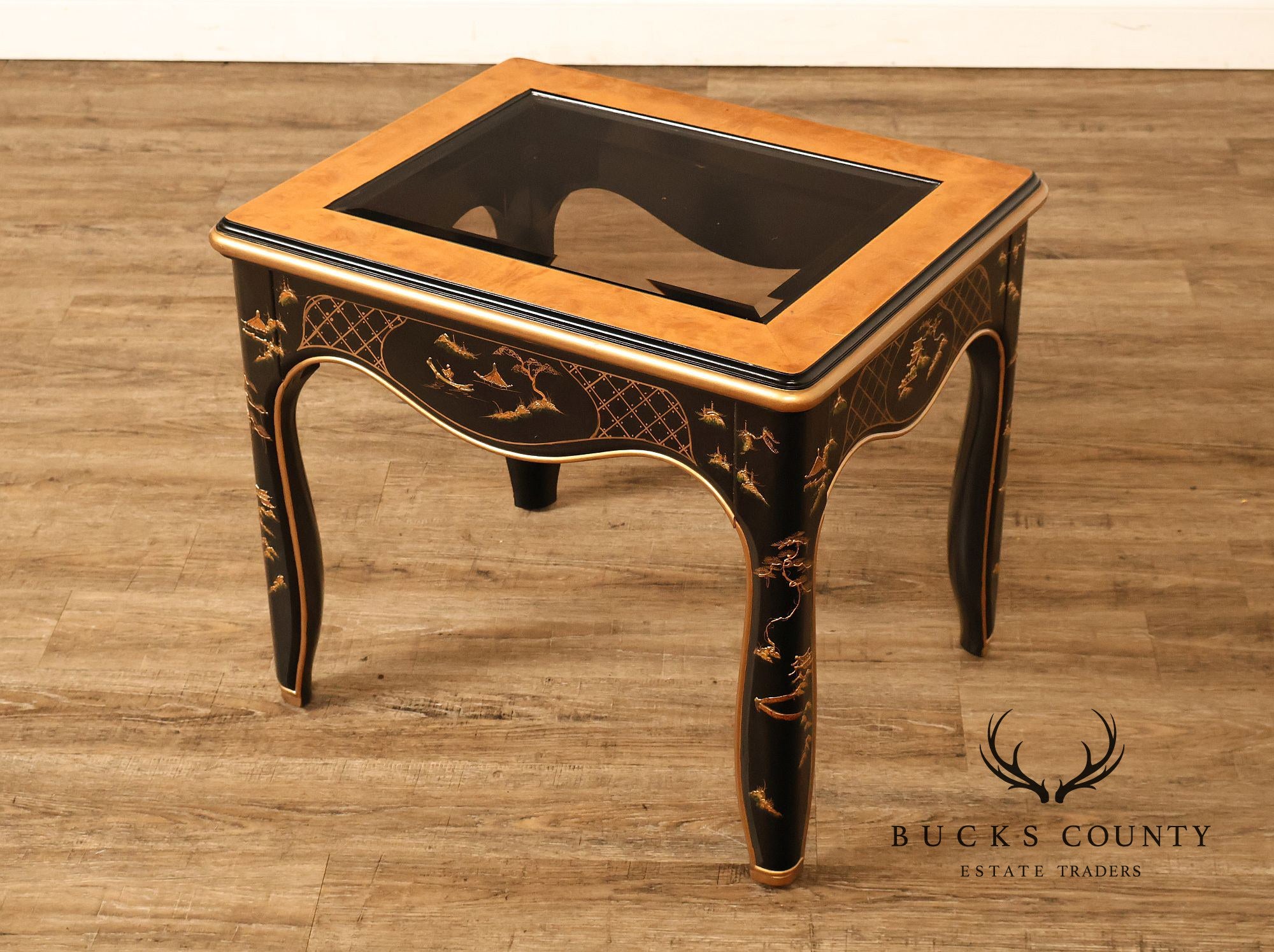Vintage Chinoiserie Decorated Glass Top Side Table