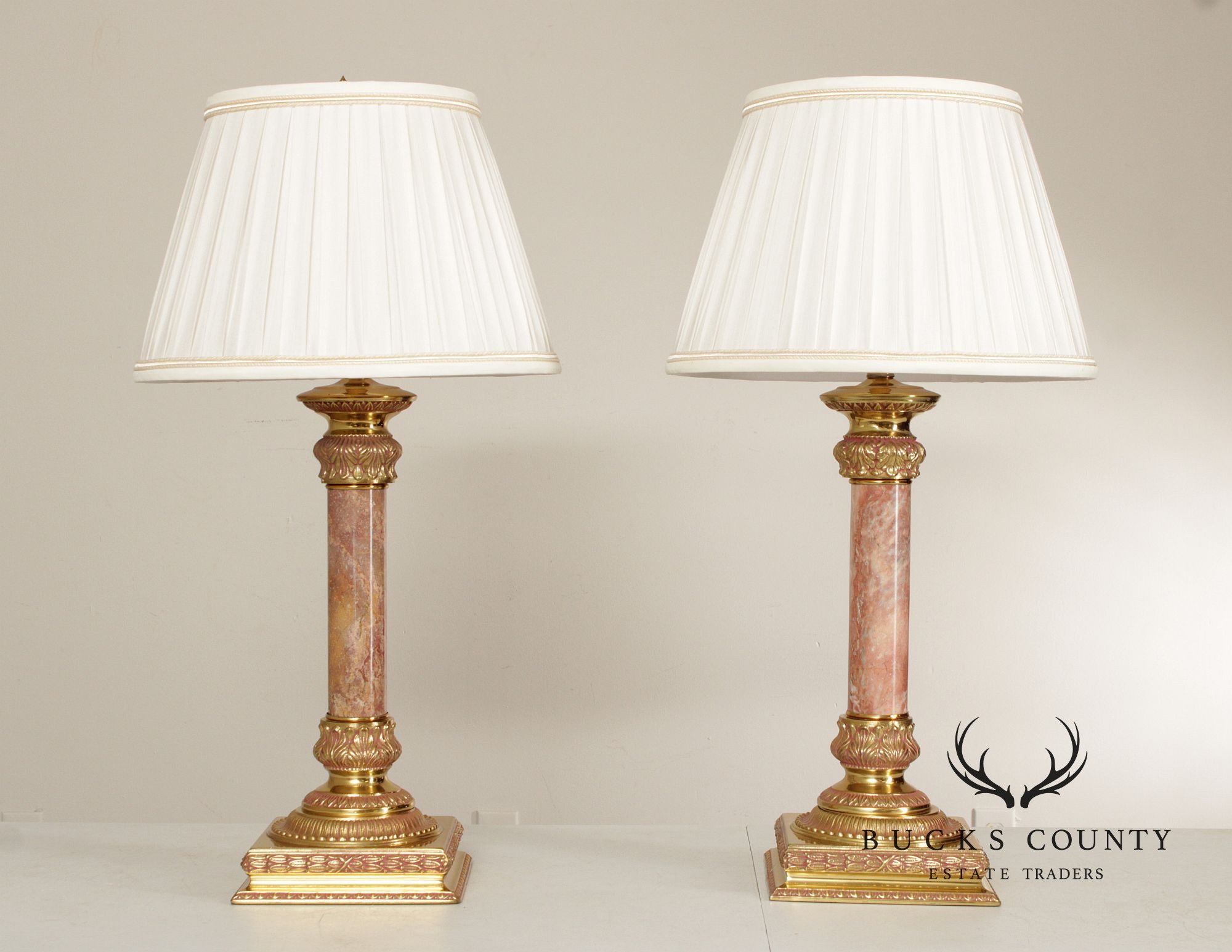 Neoclassical Style Pair of Marble Columnar Table Lamps