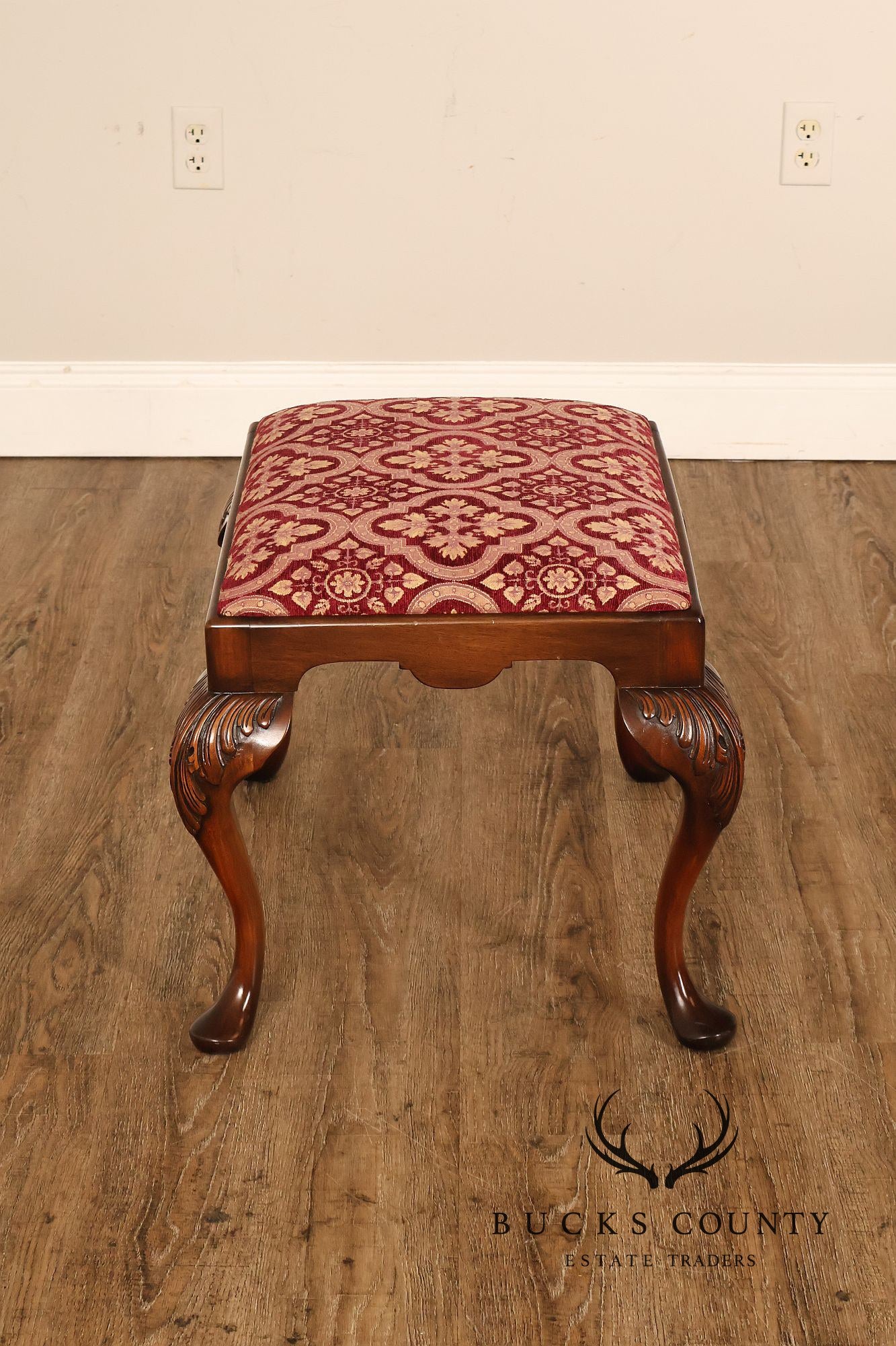 Smith & Watson Georgian Style Carved Mahogany Upholstered Stool