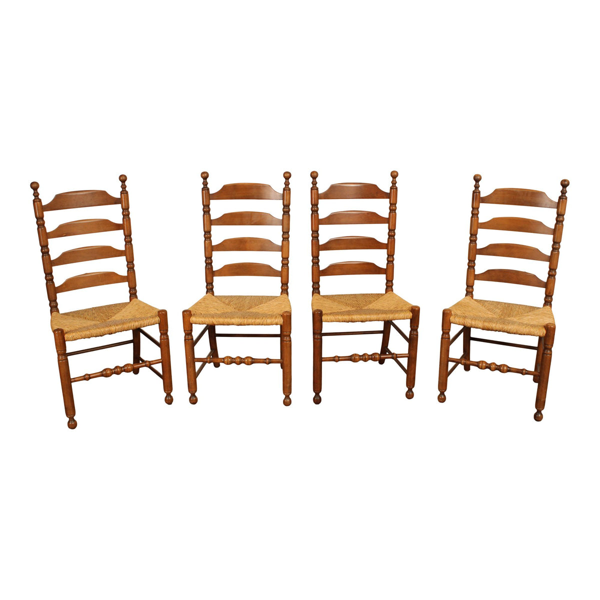 L. Hitchcock Early American Style Set of Four Rush Seat Dining Chairs