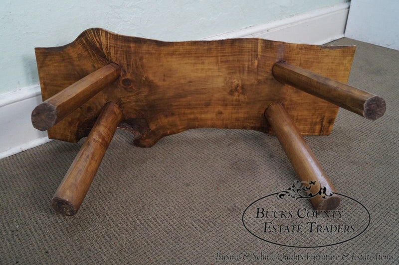 Rustic Slab Wood Coffee Table Bench