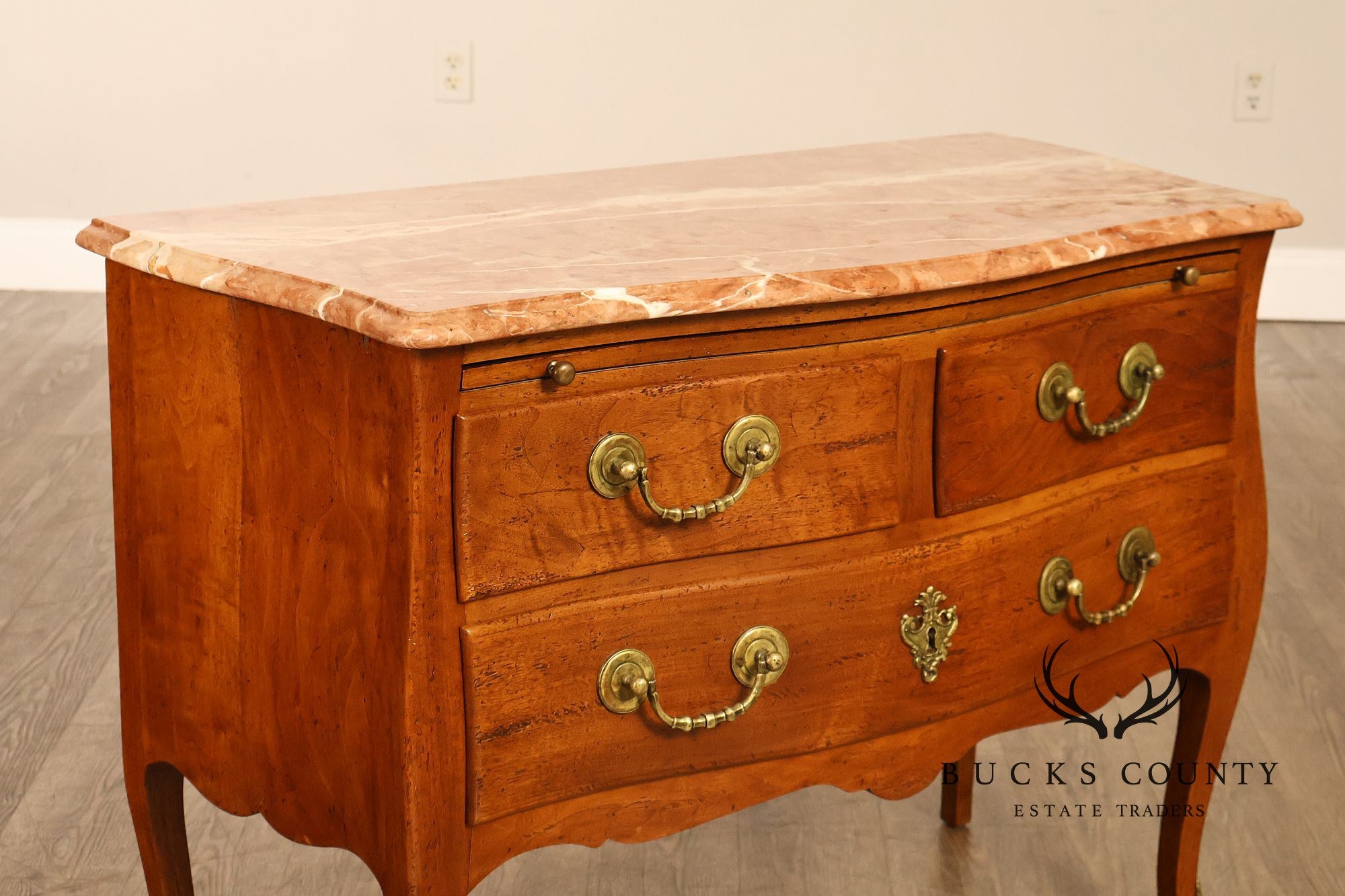 Don Ruseau French Louis XV Style Walnut Marble Top Commode