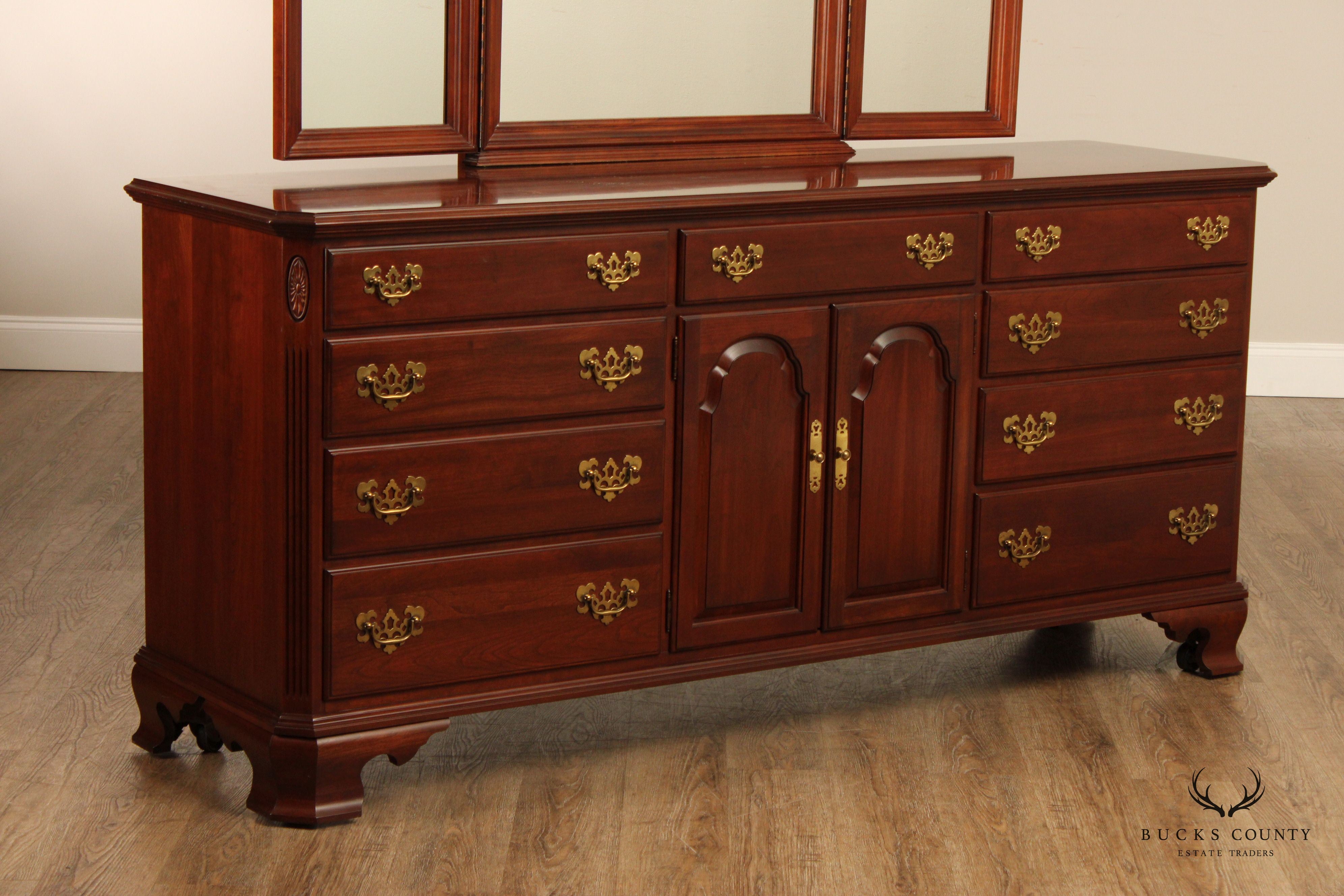 Ethan Allen 'Georgian Court' Cherry Triple Dresser and Mirror