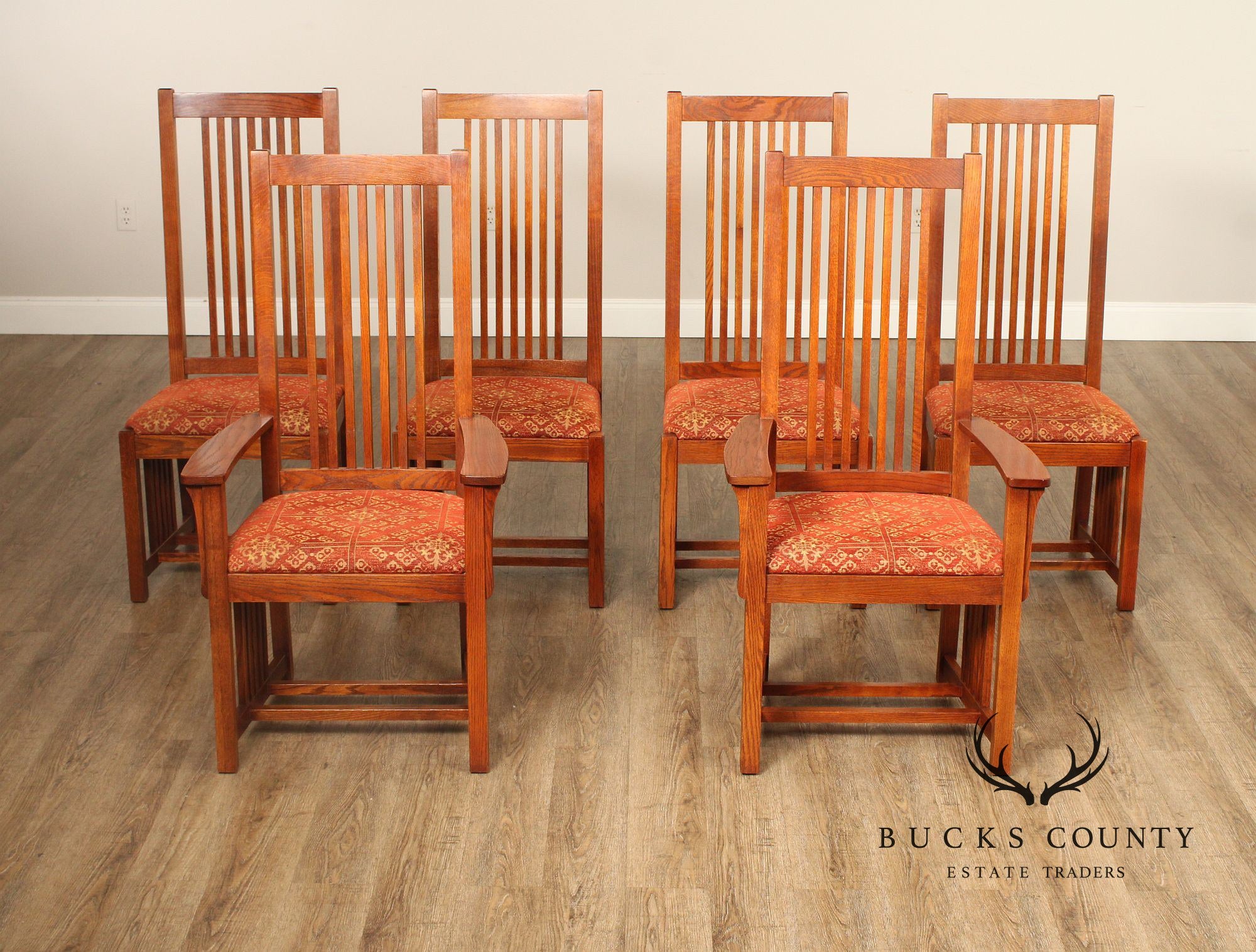 The Michaels Company  Mission Style Set Of Six Oak Spindle Dining Chairs