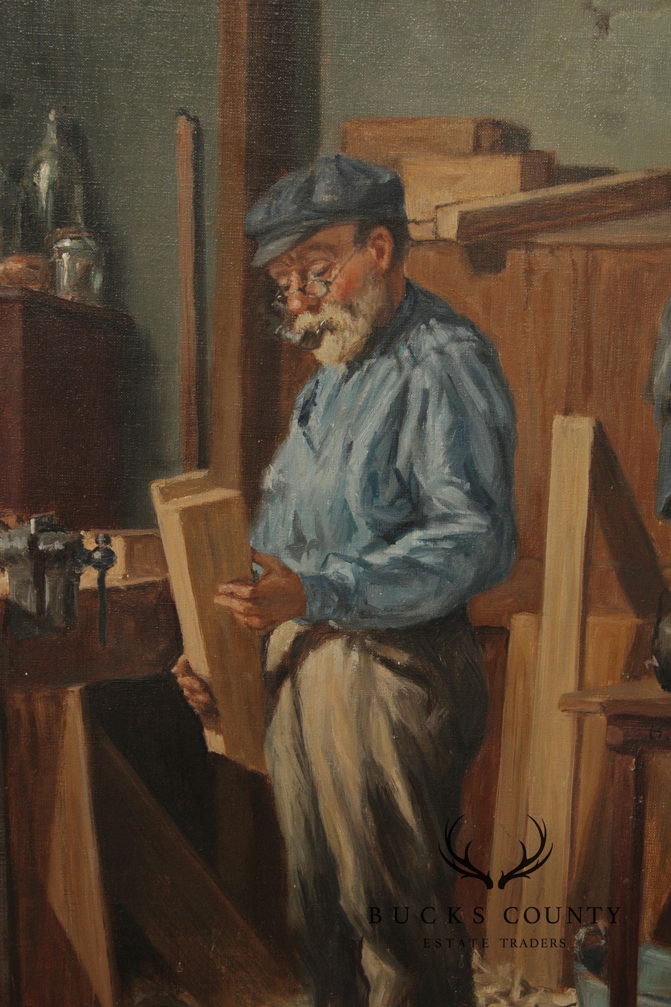 Genre Style Signed Oil Painting, The Carpenter