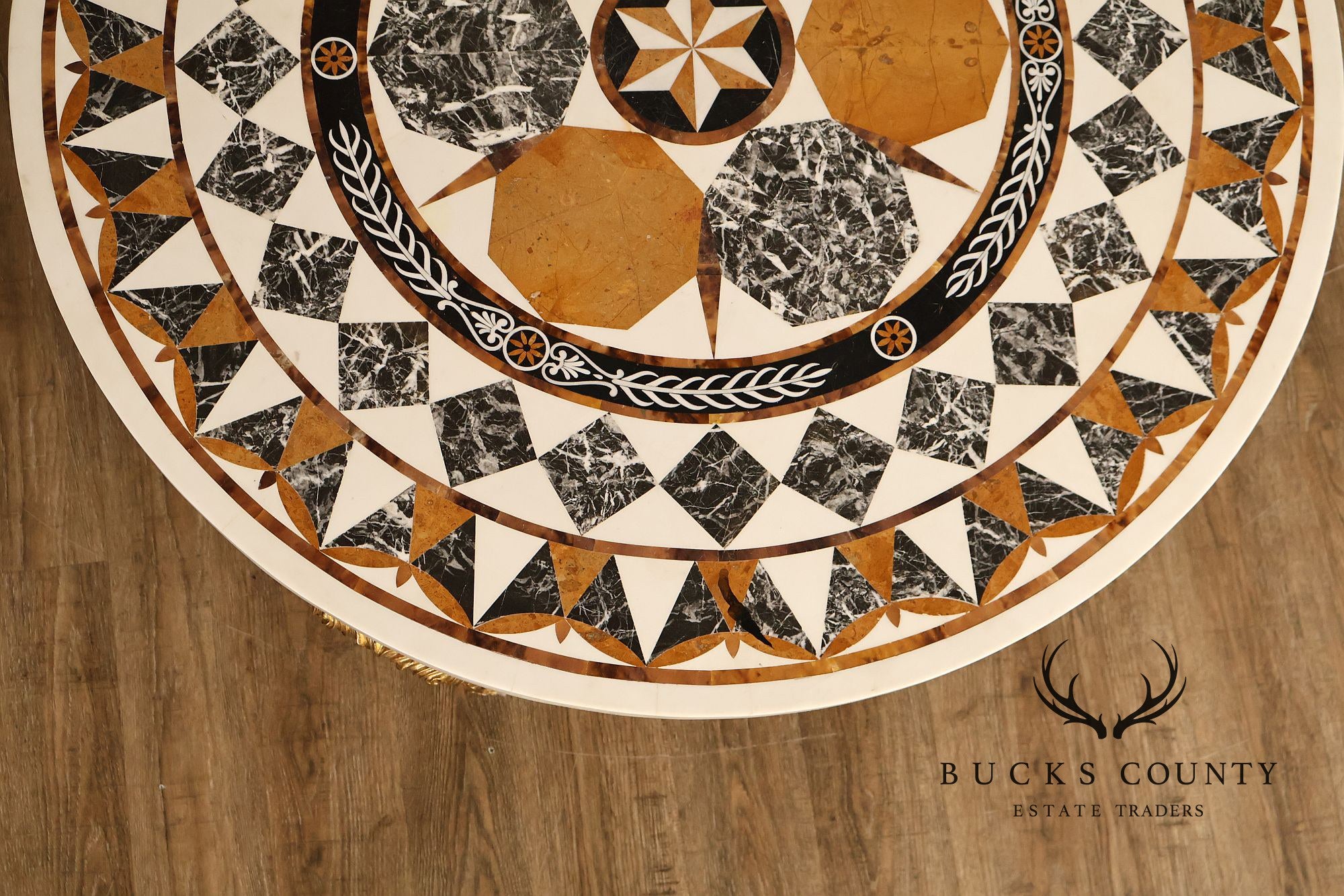 Empire Style Round Pietra Dura Center Table With Gilt Carved Base