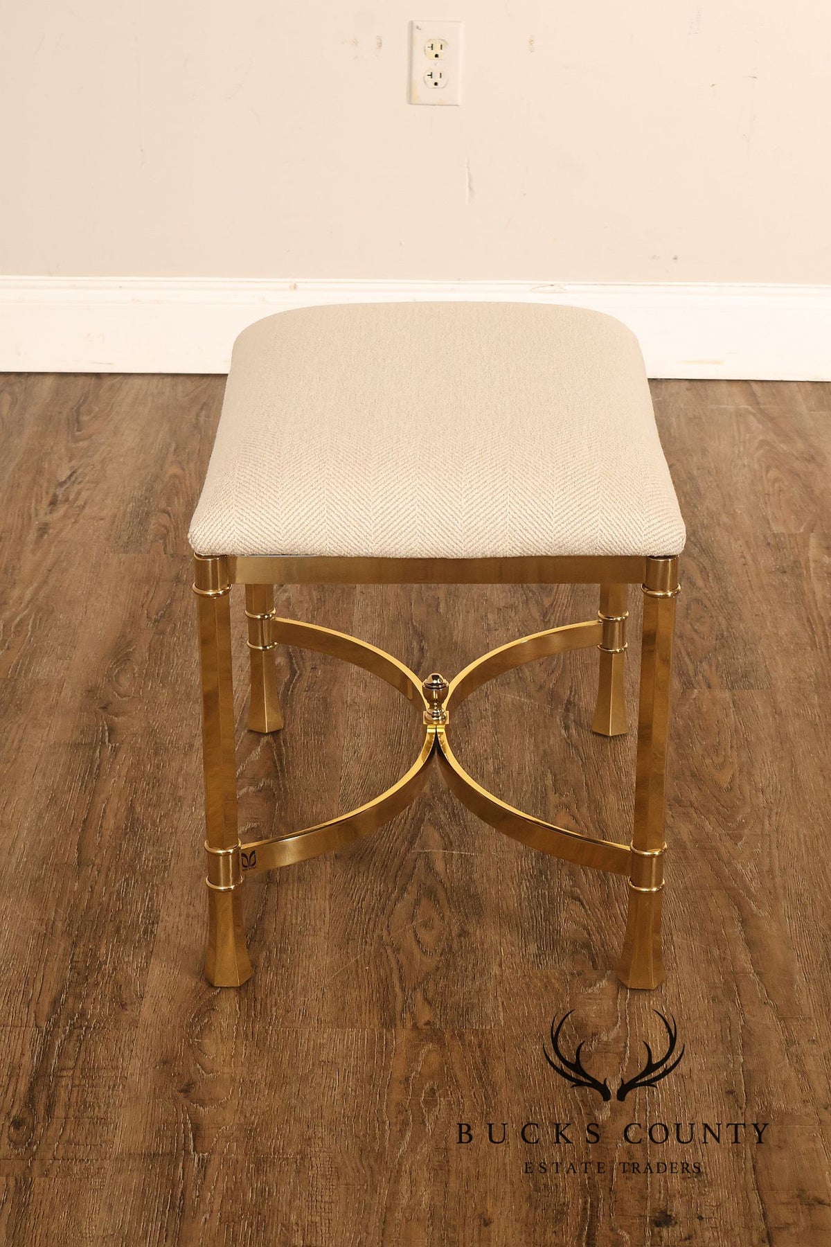Italian Modern Pair of Sculpted Brass Ottomans