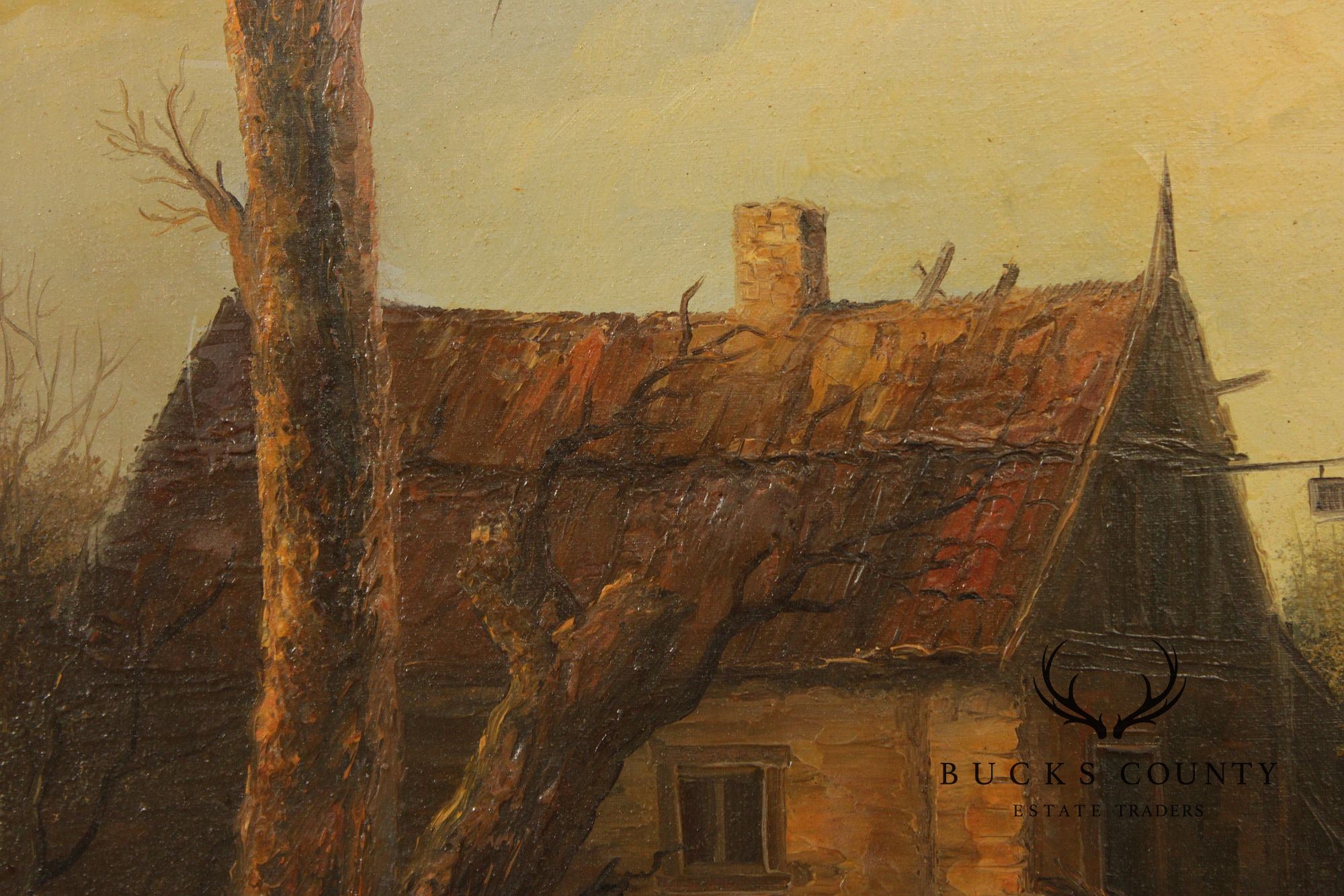 Artist Signed Genre Painting, Bucolic Village