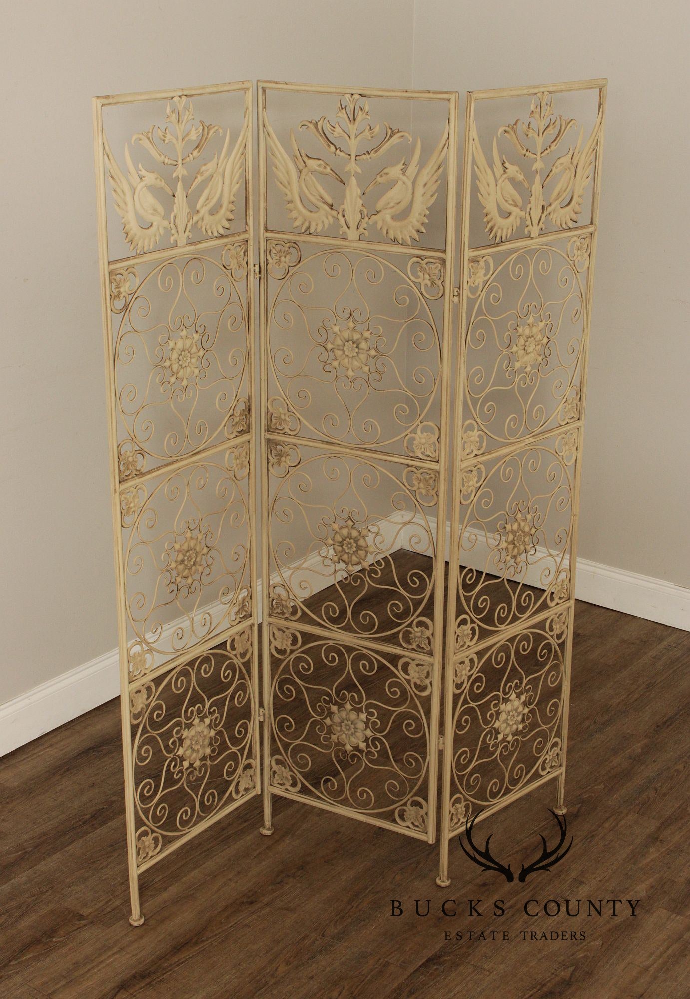 Enameled Wrought Iron Three-Panel Room Screen