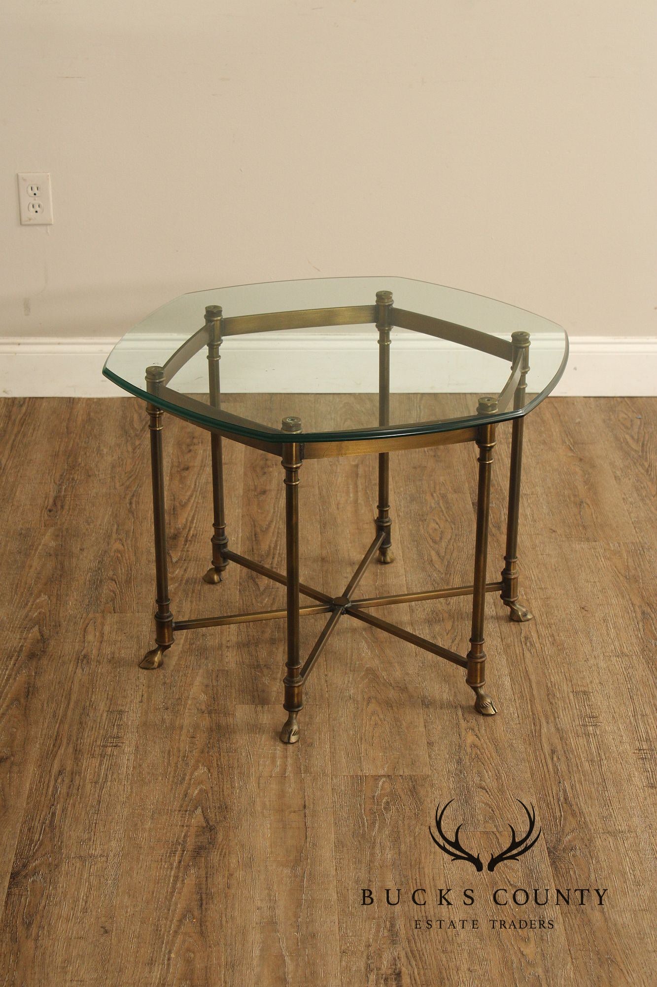 Hollywood Regency Vintage Italian Pair of Glass Top Brass Side Tables