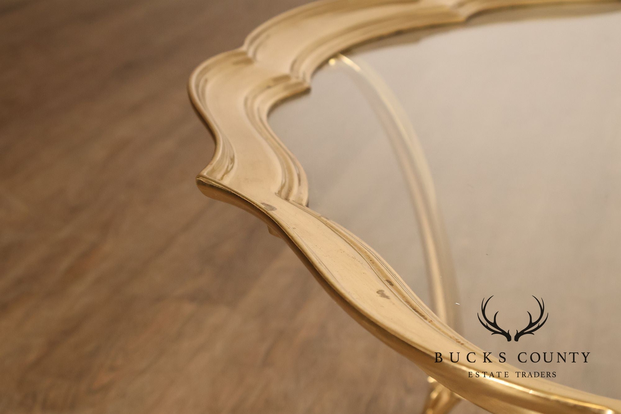 LaBarge Scalloped Brass And Glass Coffee Table