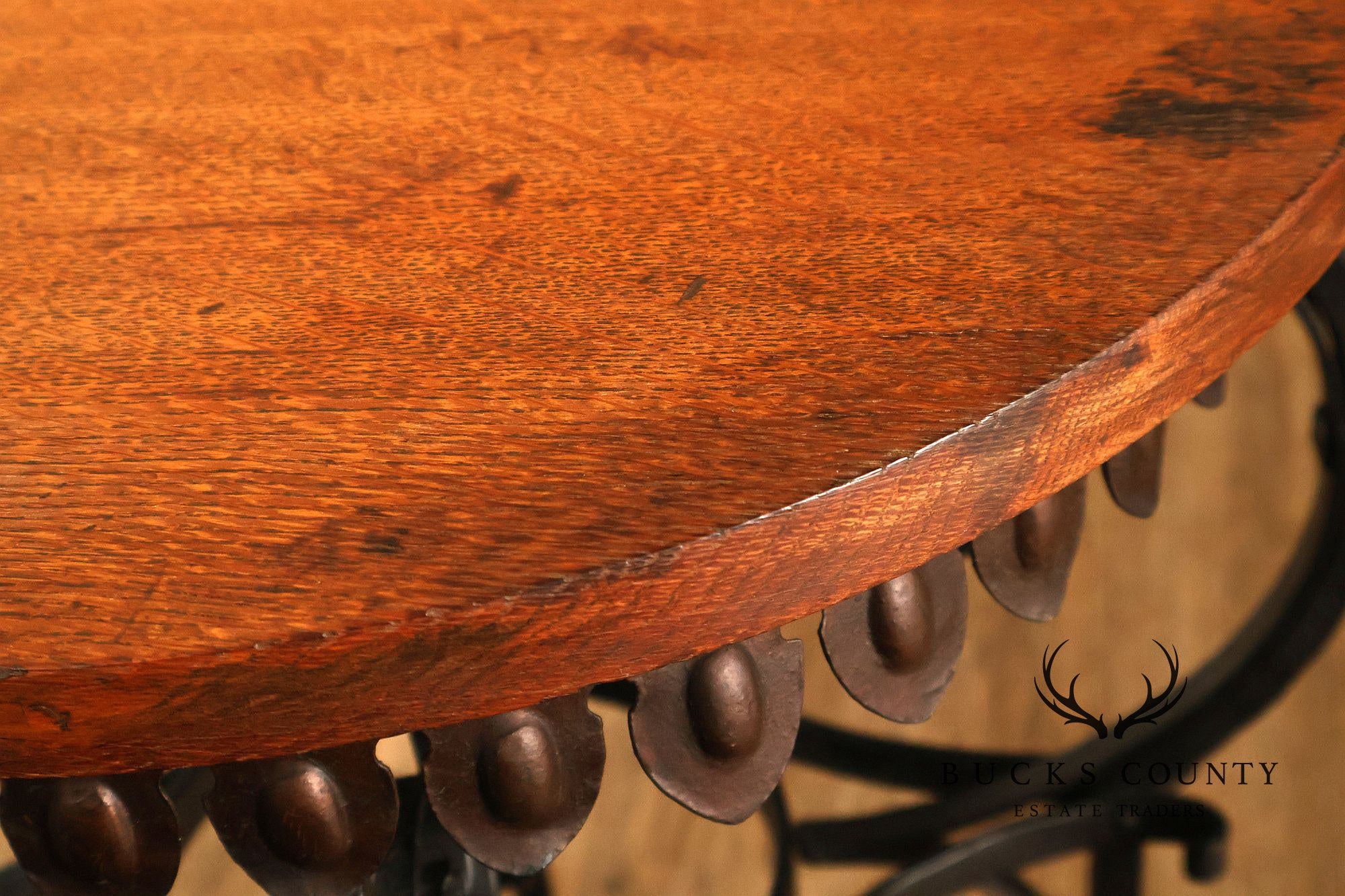Spanish Revival Style Oak and Wrought Iron Accent Table