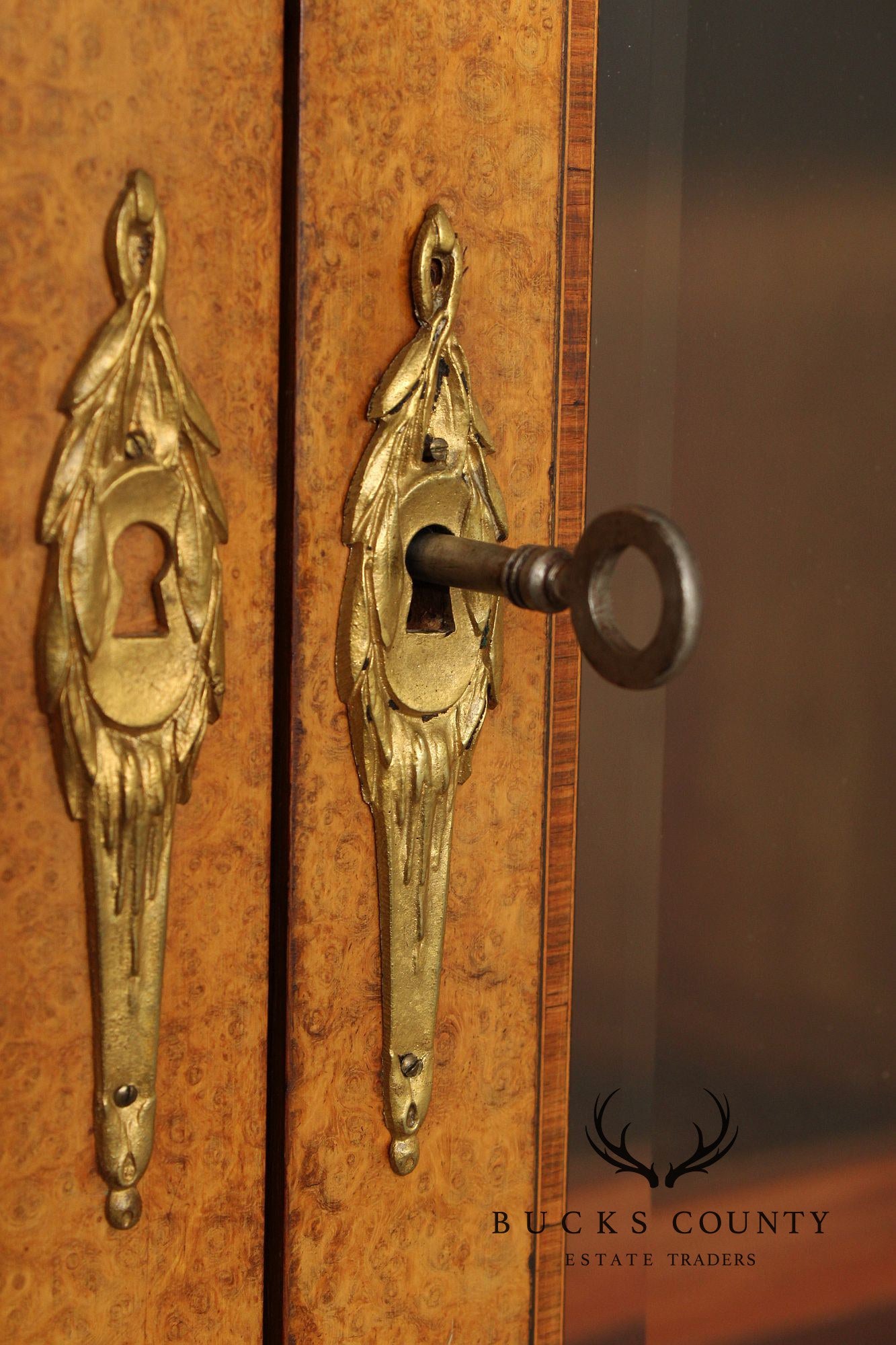 Antique French Louis XVI Style Burl Walnut Marble Top Buffet Hutch