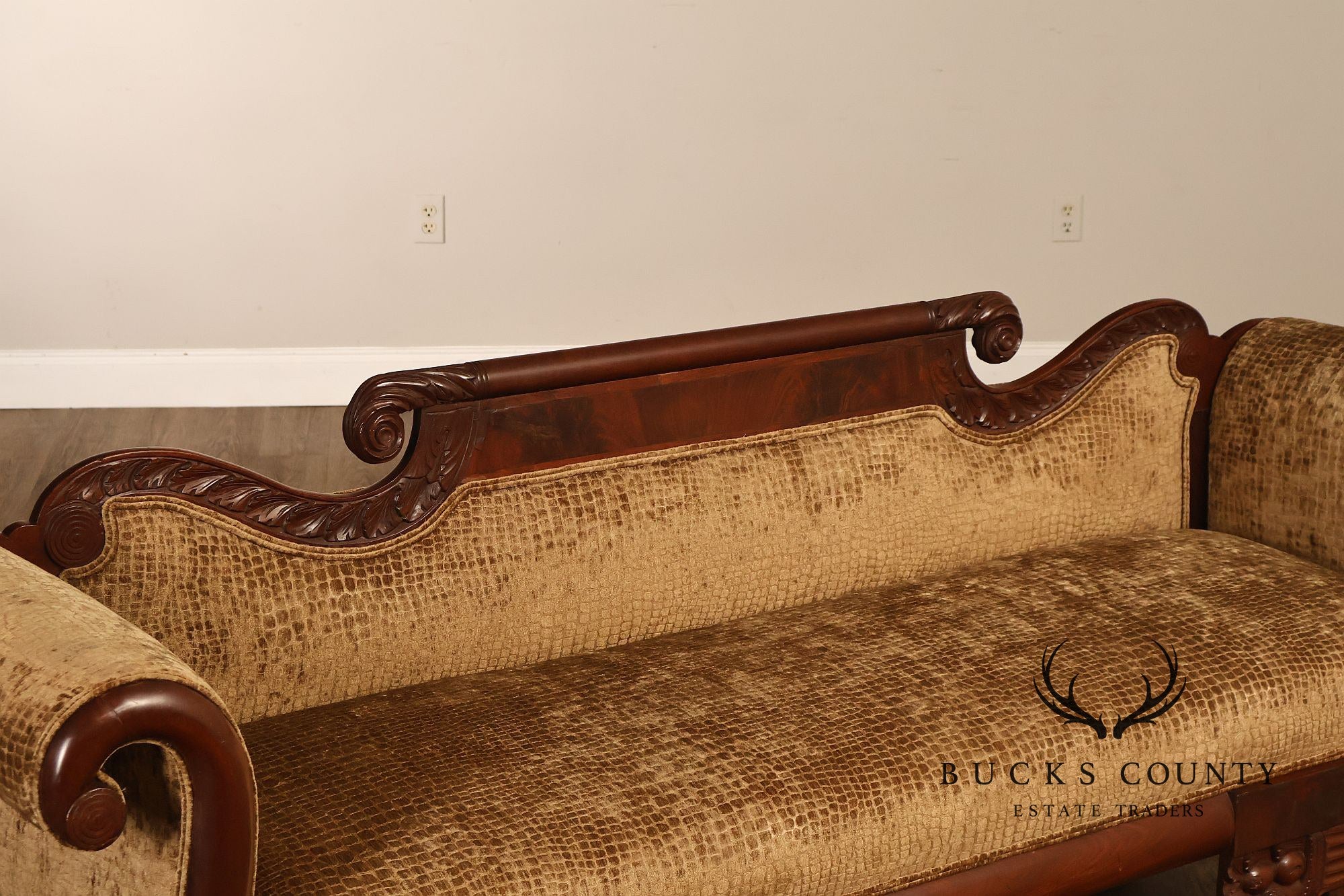 Antique American Classical Empire Style Mahogany Upholstered Sofa