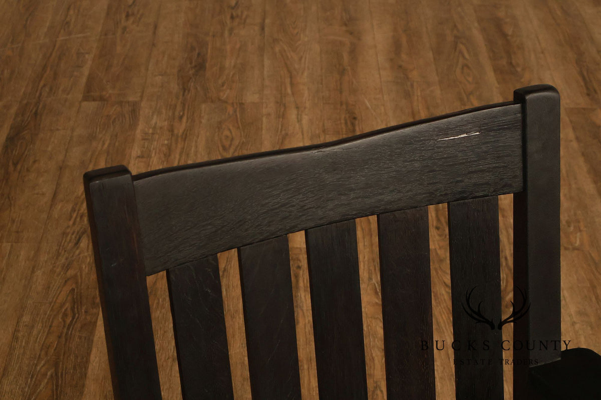 Antique Gustav Stickley Mission Oak V Back Rocking Armchair