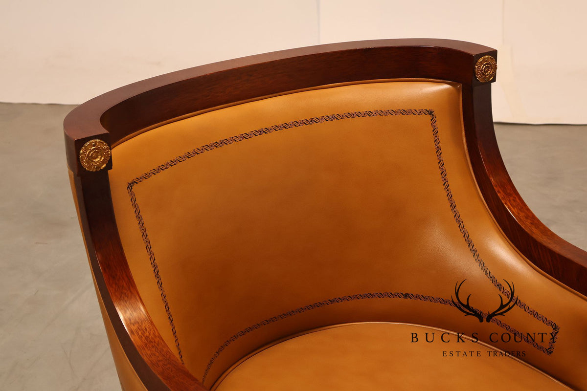 Neoclassical Empire Style Pair Of Mahogany And Leather Armchairs