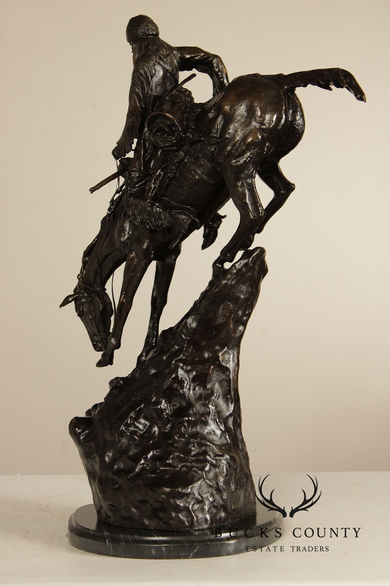 Frederic Remington Mountain Man Bronze Sculpture On Marble Base