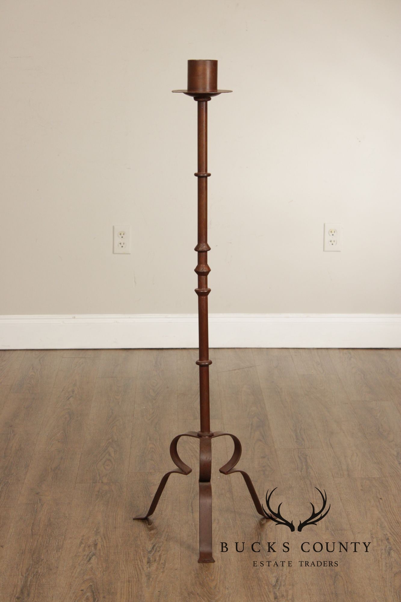 Vintage European Set of Three Tall Iron Candlesticks