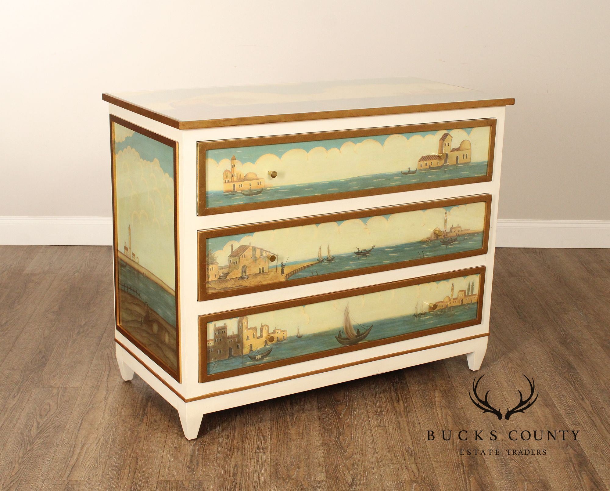 MODERN HISTORY HAND PAINTED VENETIAN THREE DRAWER CHEST COMMODE