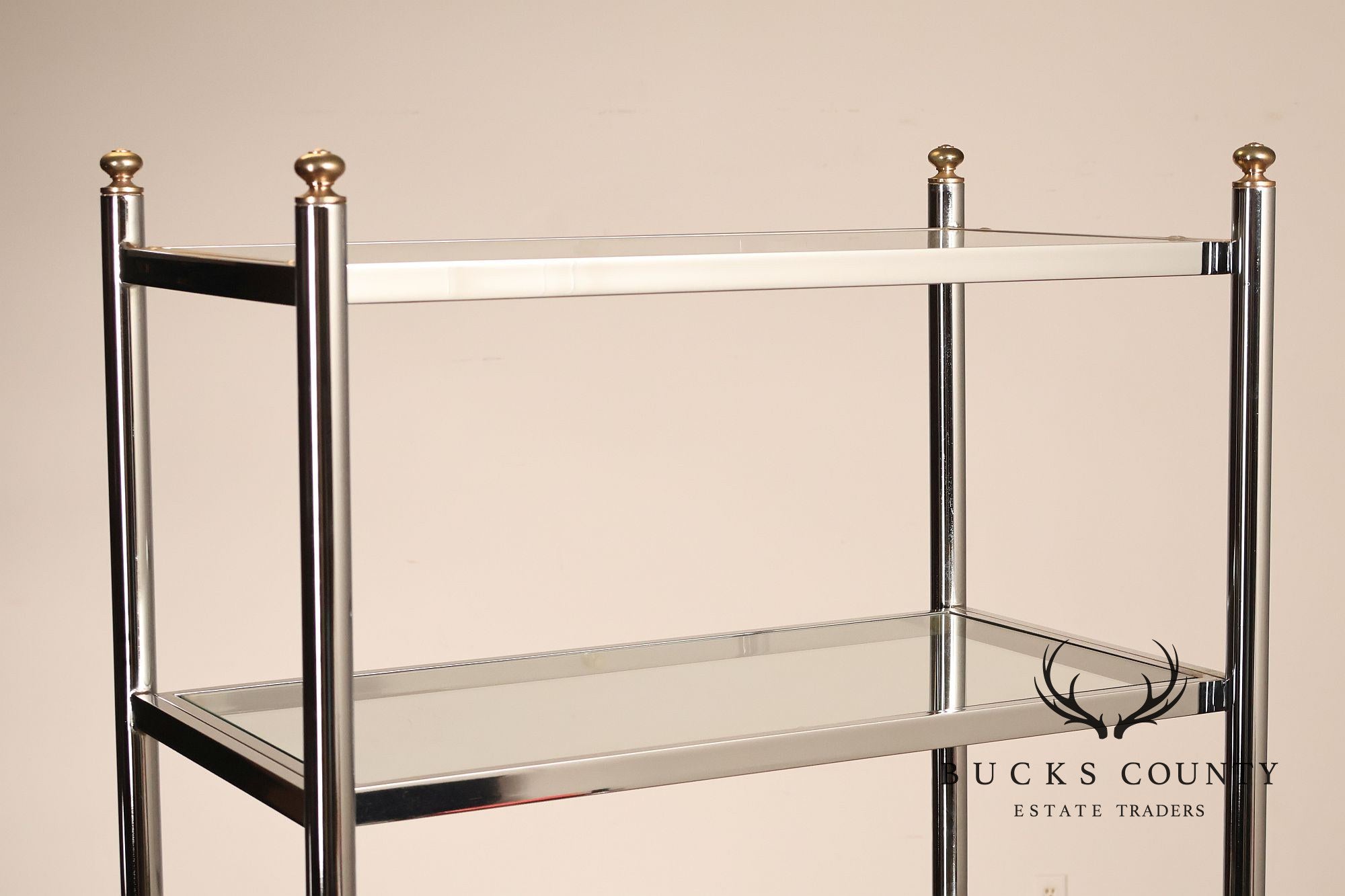 Italian Regency Style Chrome and Glass Etagere Shelf