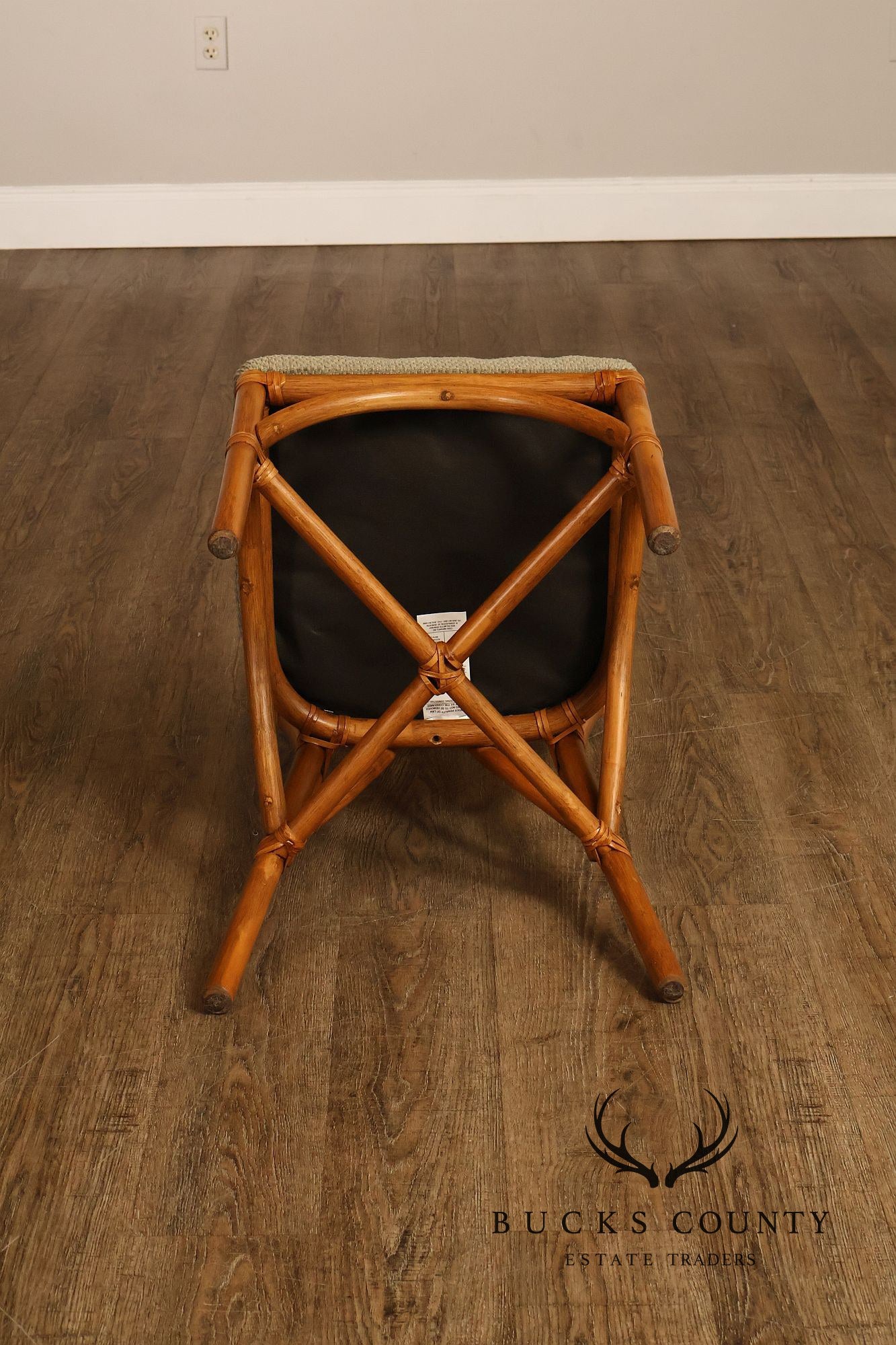 Coastal Style Pair Of Rattan Dining Chairs With Upholstered Seats