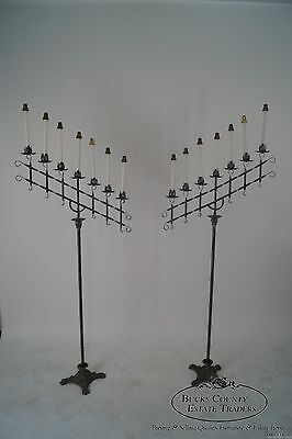 Quality Pair of Wrought Iron Tall Floor Torchieres