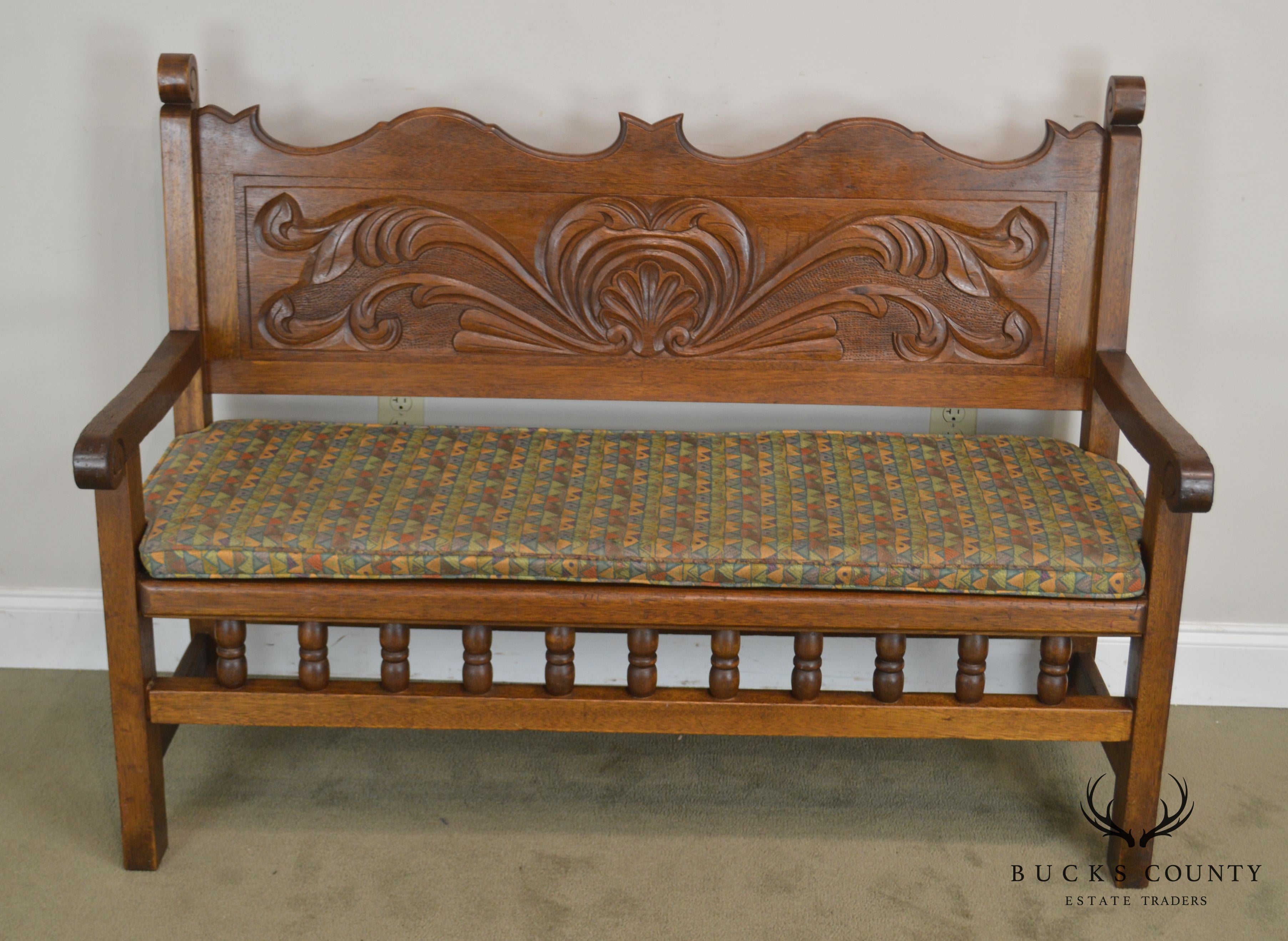 Anglo Indian Antique Carved Hardwood Settee Bench