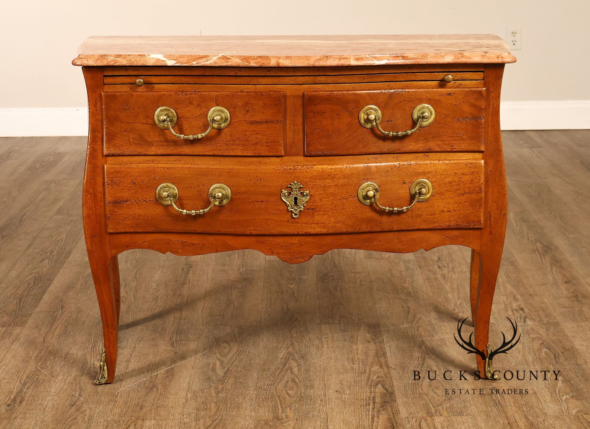 Don Ruseau French Louis XV Style Walnut Marble Top Commode