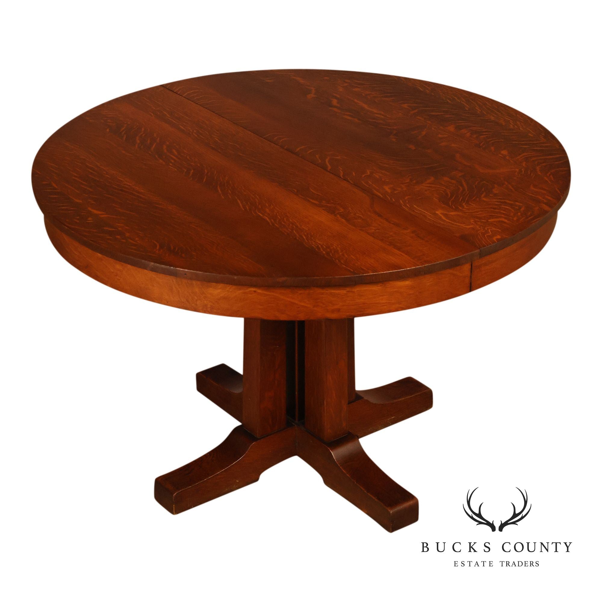 Antique L. & J.G. Stickley No. 716 Mission Oak Shoe Foot Round Dining Table