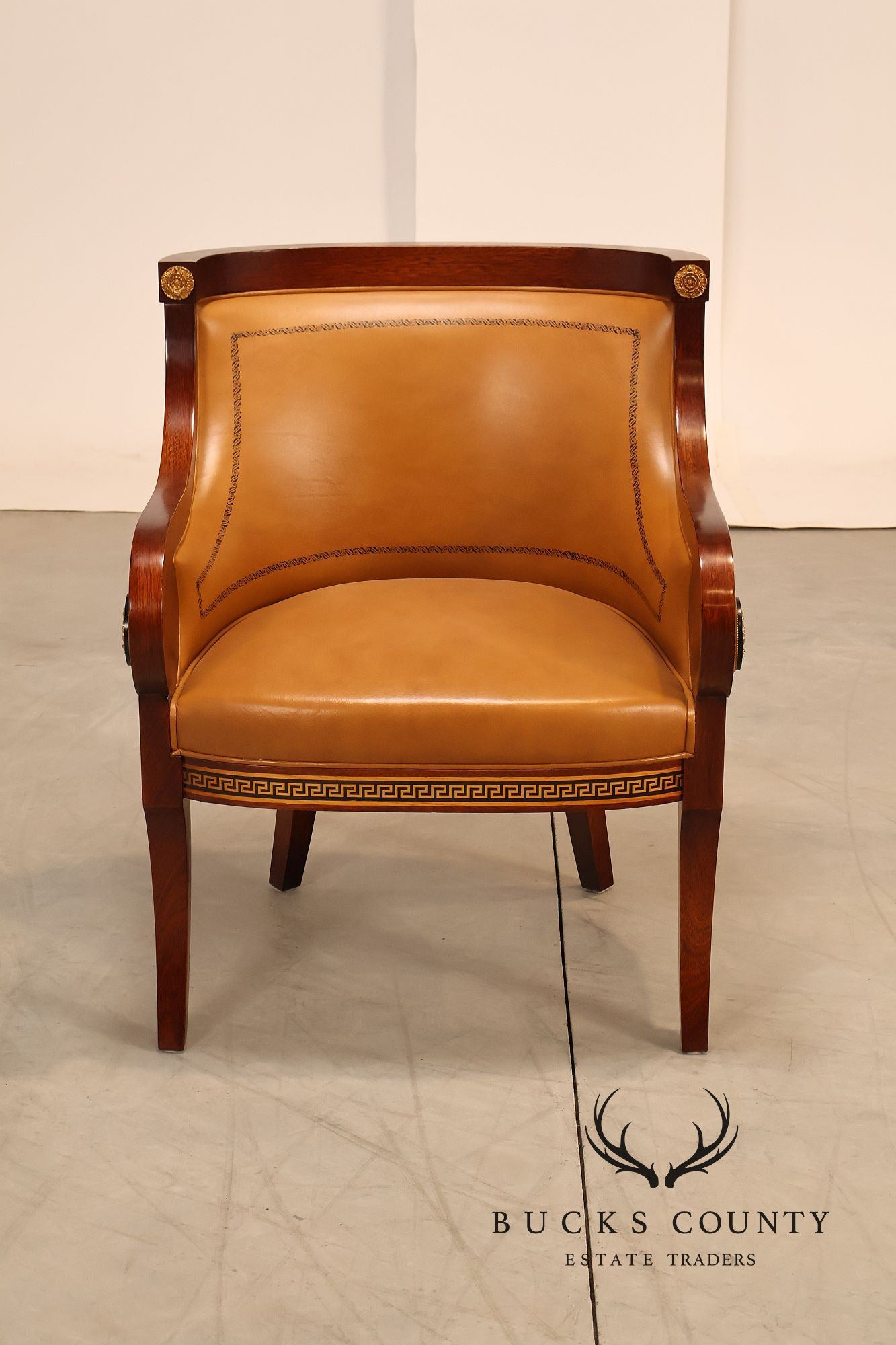 Neoclassical Empire Style Pair Of Mahogany And Leather Armchairs