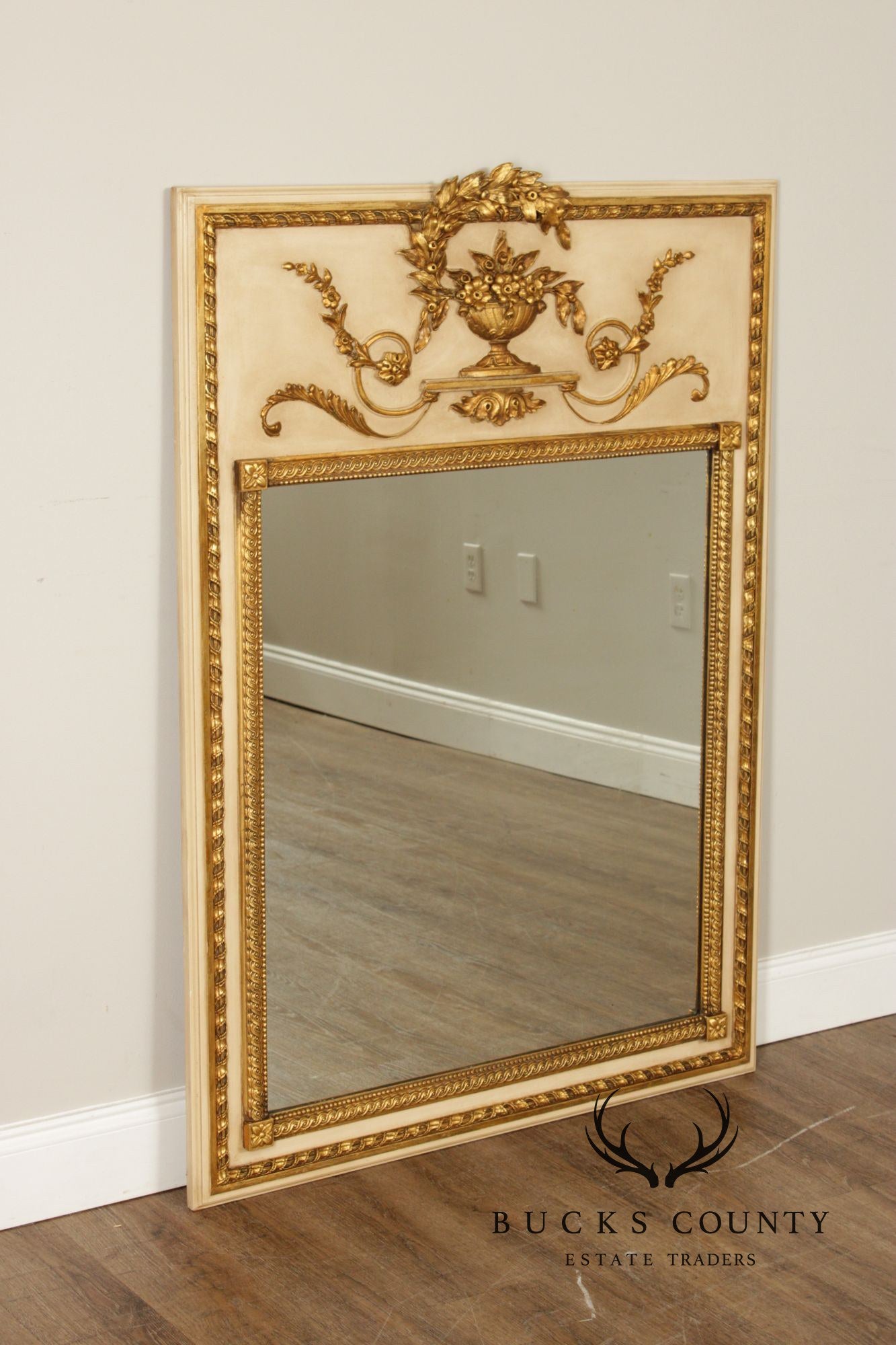 Vintage French Neoclassical Style Partial Gilt Trumeau Mirror