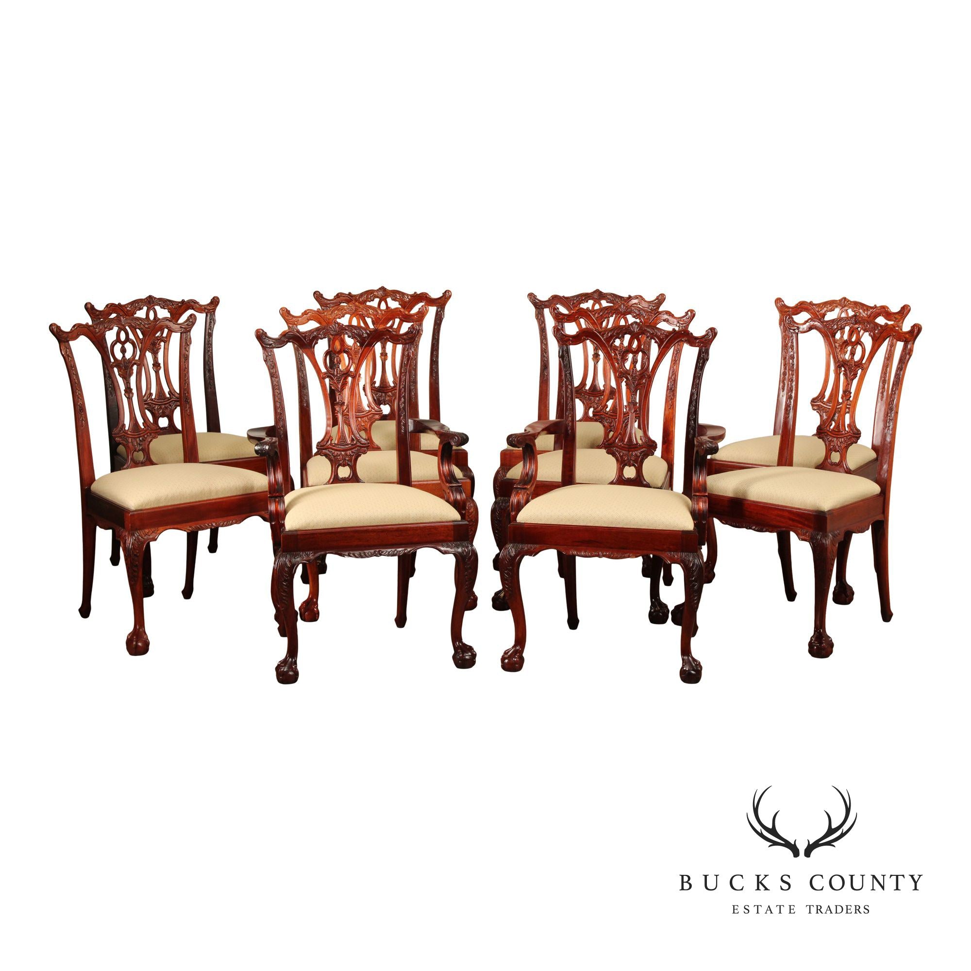 Chippendale Style Set Of Ten Carved Mahogany Dining Chairs