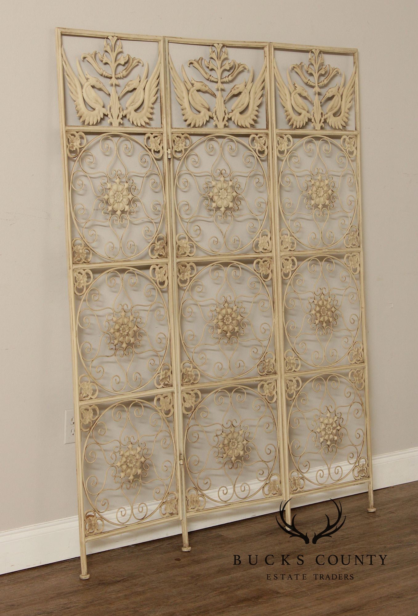 Enameled Wrought Iron Three-Panel Room Screen