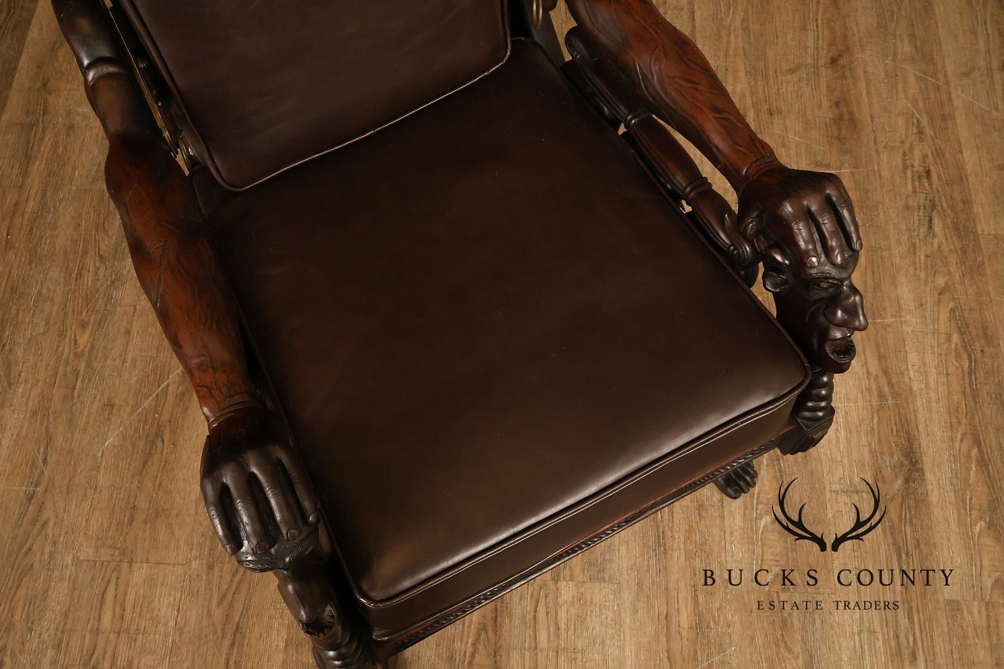 Exceptional 19th Century Anglo-Indian / Burmese Colonial Figural Carved Hardwood Throne Armchair