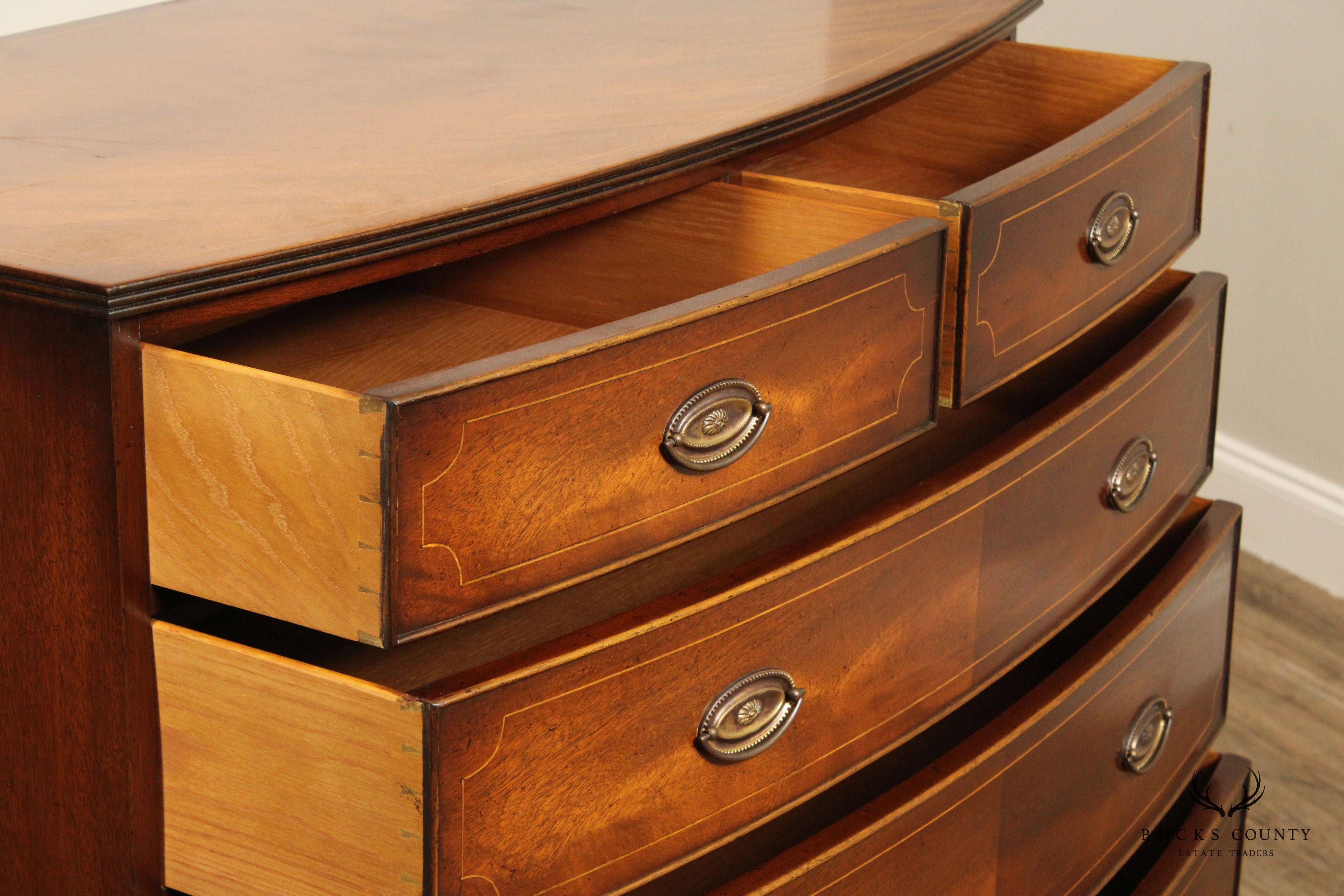 Hepplewhite Style Custom English Mahogany Bow Front Chest