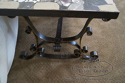 Antique Italian Hand Forged Iron Coffee Table w/ Mosaic Stone Top