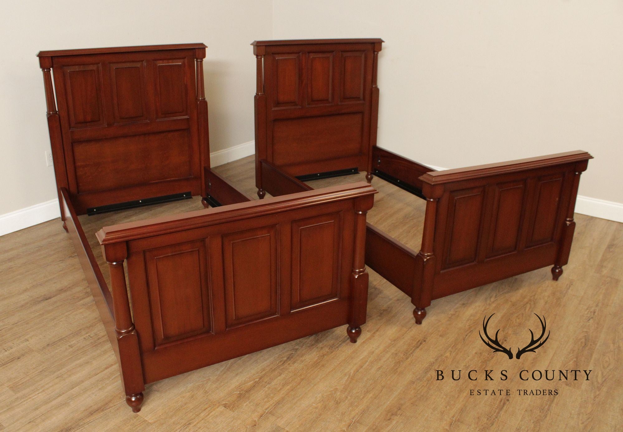 Quality Pair of Mahogany Raised Panel Twin Beds