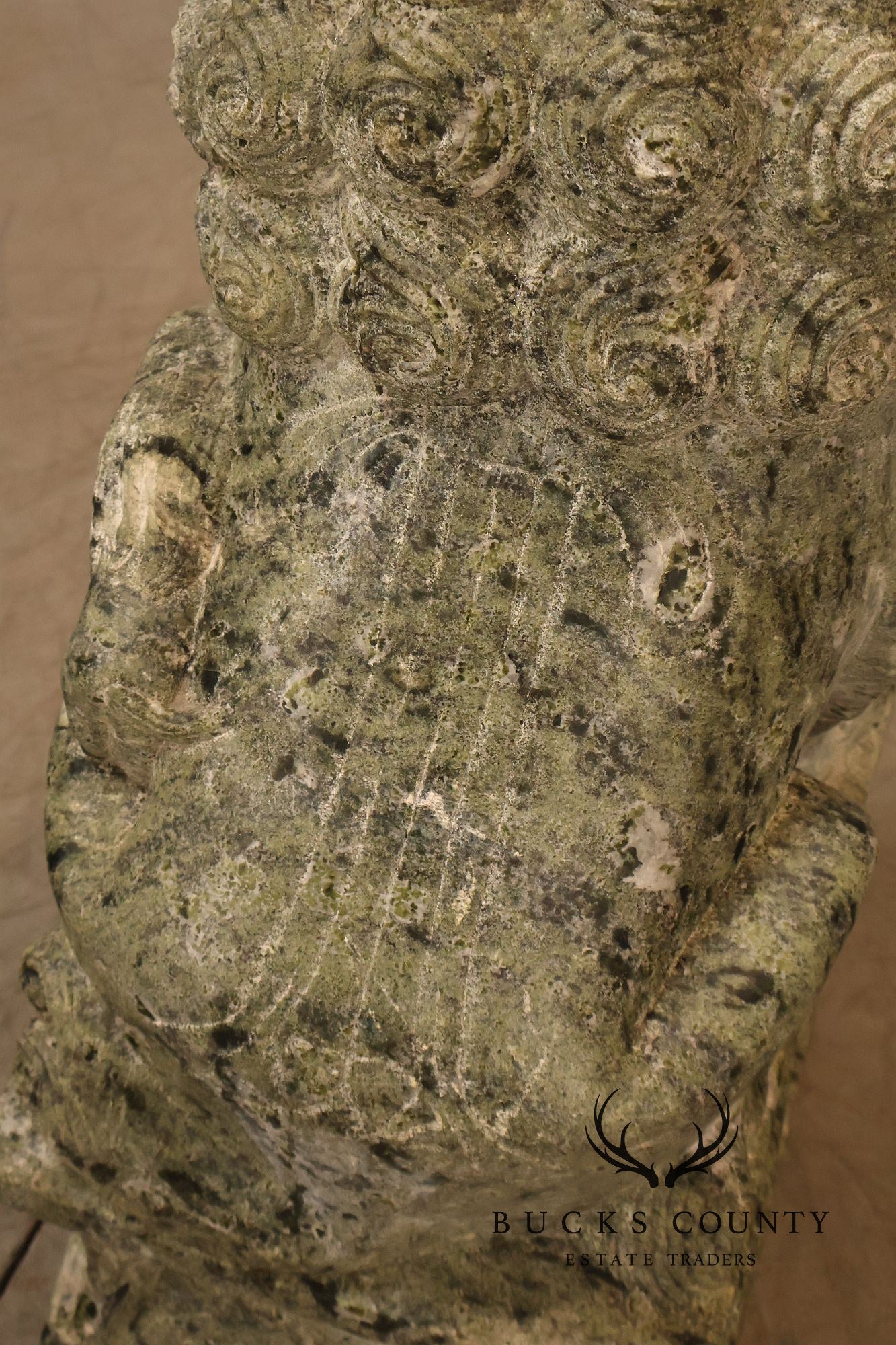 Large Pair Of Carved Green Marble Foo Dogs Guardian Lions