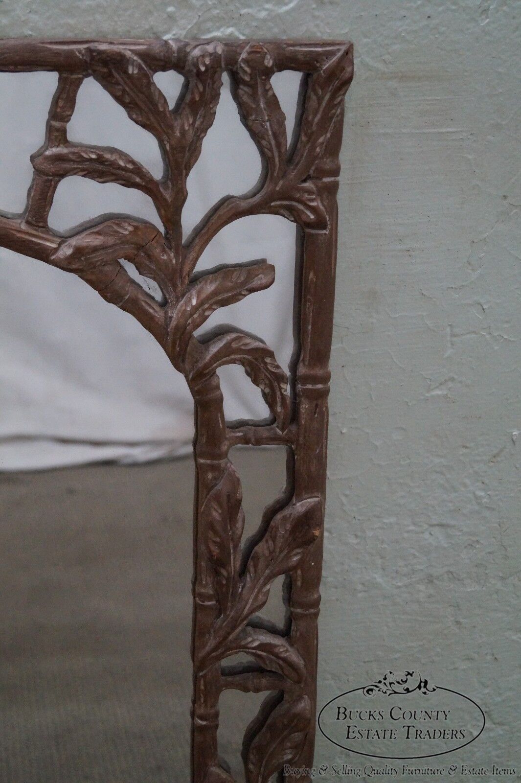 Vintage Faux Bamboo & Leaf Carved Wall Mirror