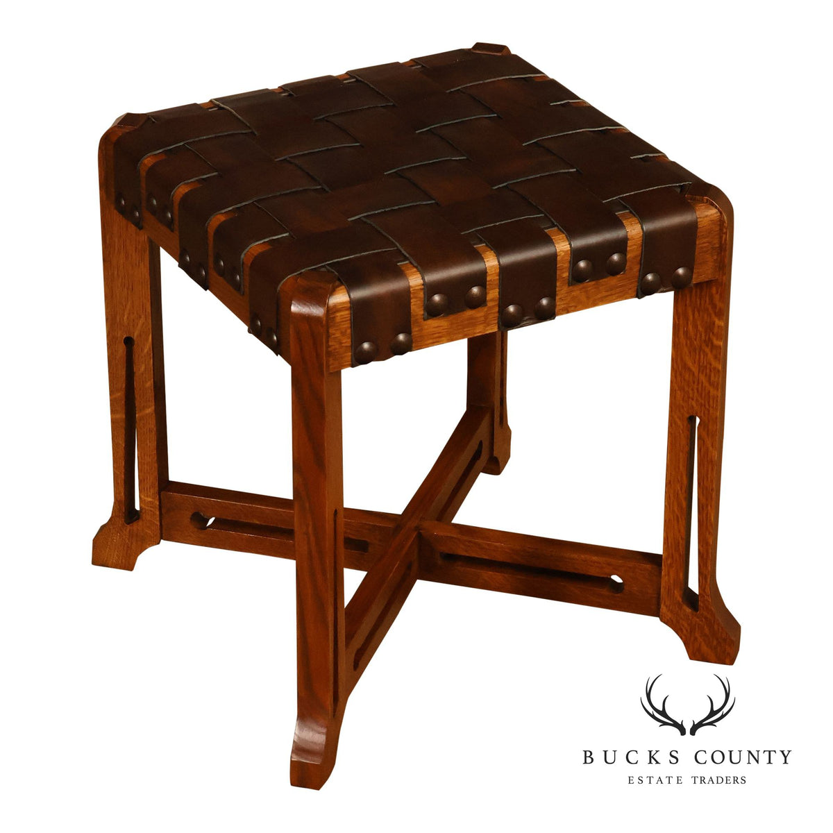 Stickley Little Treasures Mission Oak Woven Leather Stool