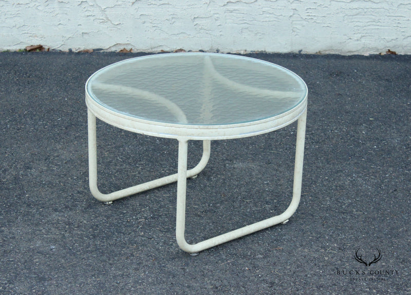 Mid Century Modern Round Glass Top Aluminum Outdoor Patio Side Table